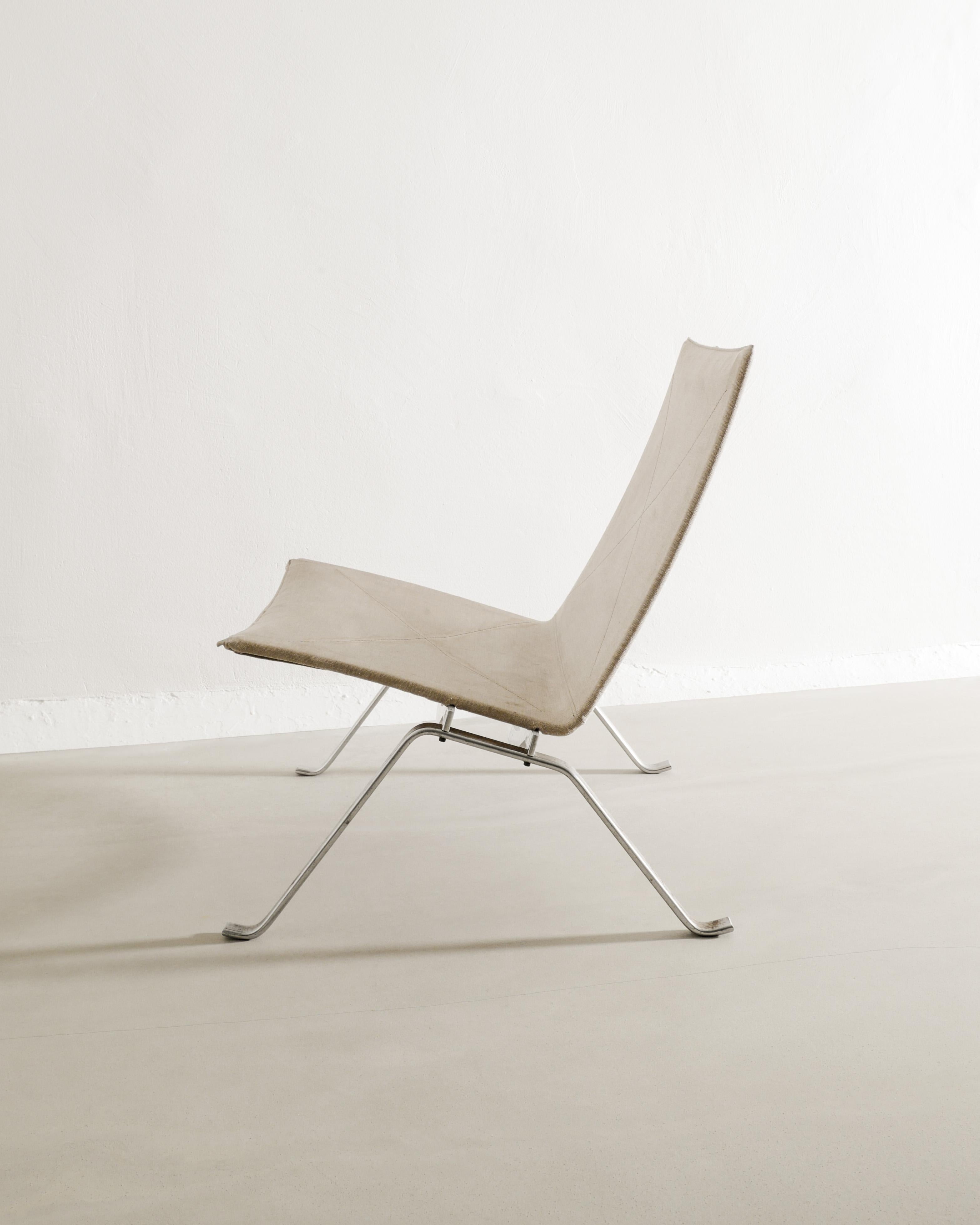 Poul Kjaerholm PK22 Easy Chair aus Stahl und Segeltuch von Fritz Hansen, Dänemark, 1997 (Skandinavische Moderne) im Angebot