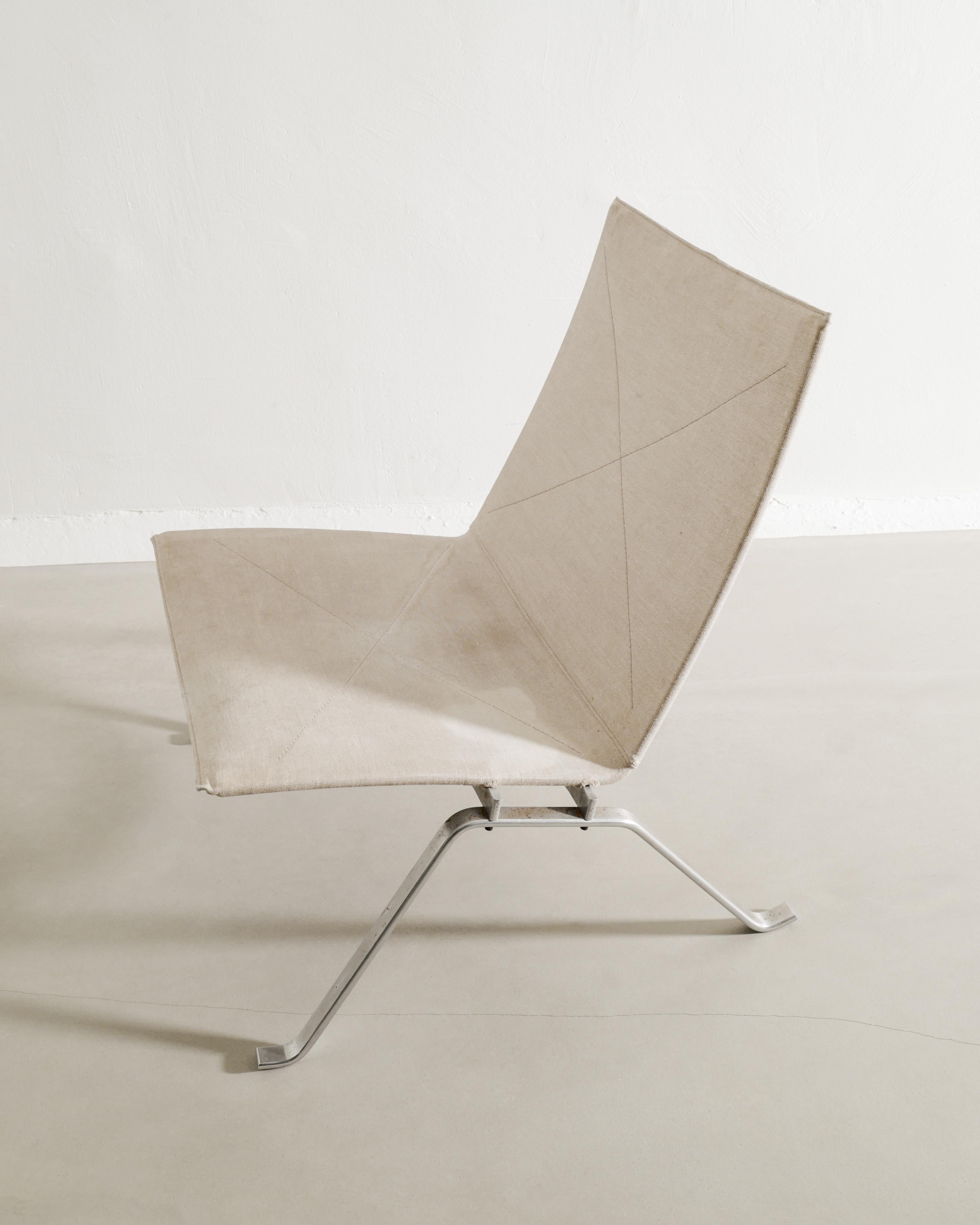 Poul Kjaerholm PK22 Easy Chair aus Stahl und Segeltuch von Fritz Hansen, Dänemark, 1997 im Zustand „Gut“ im Angebot in Stockholm, SE