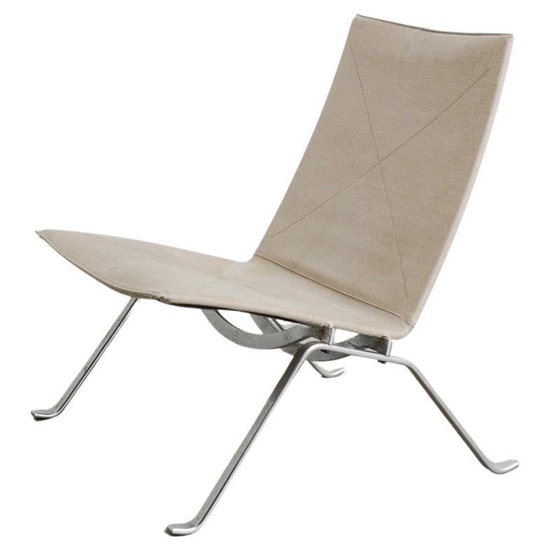 Poul Kjaerholm PK22 Easy Chair in Steel 
Canvas by Fritz Hansen Denmark, 1997 For Sale