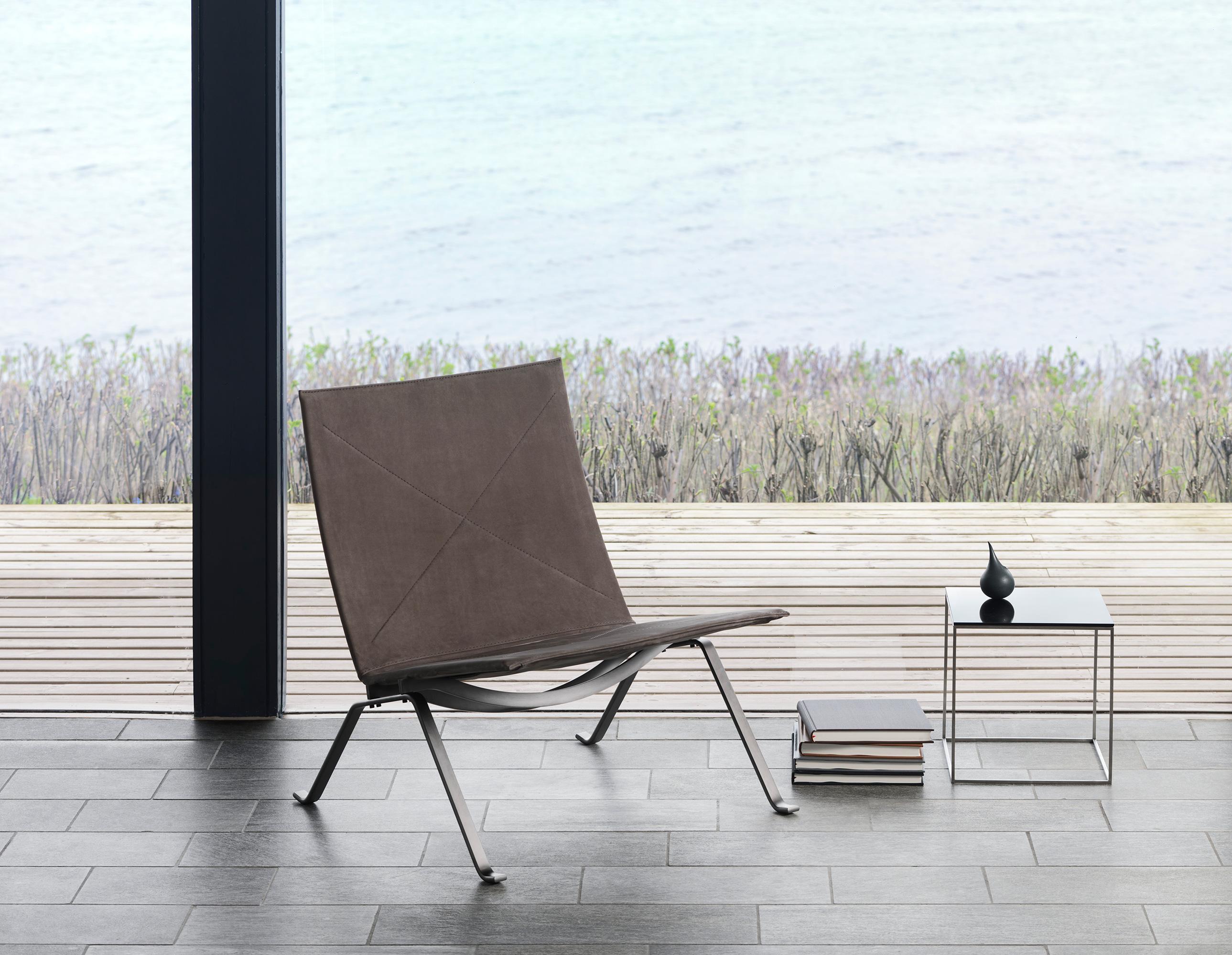 Poul Kjærholm PK22 Lounge Chair Canvas Brushed Spring Steel per Fritz Hansen in vendita 1