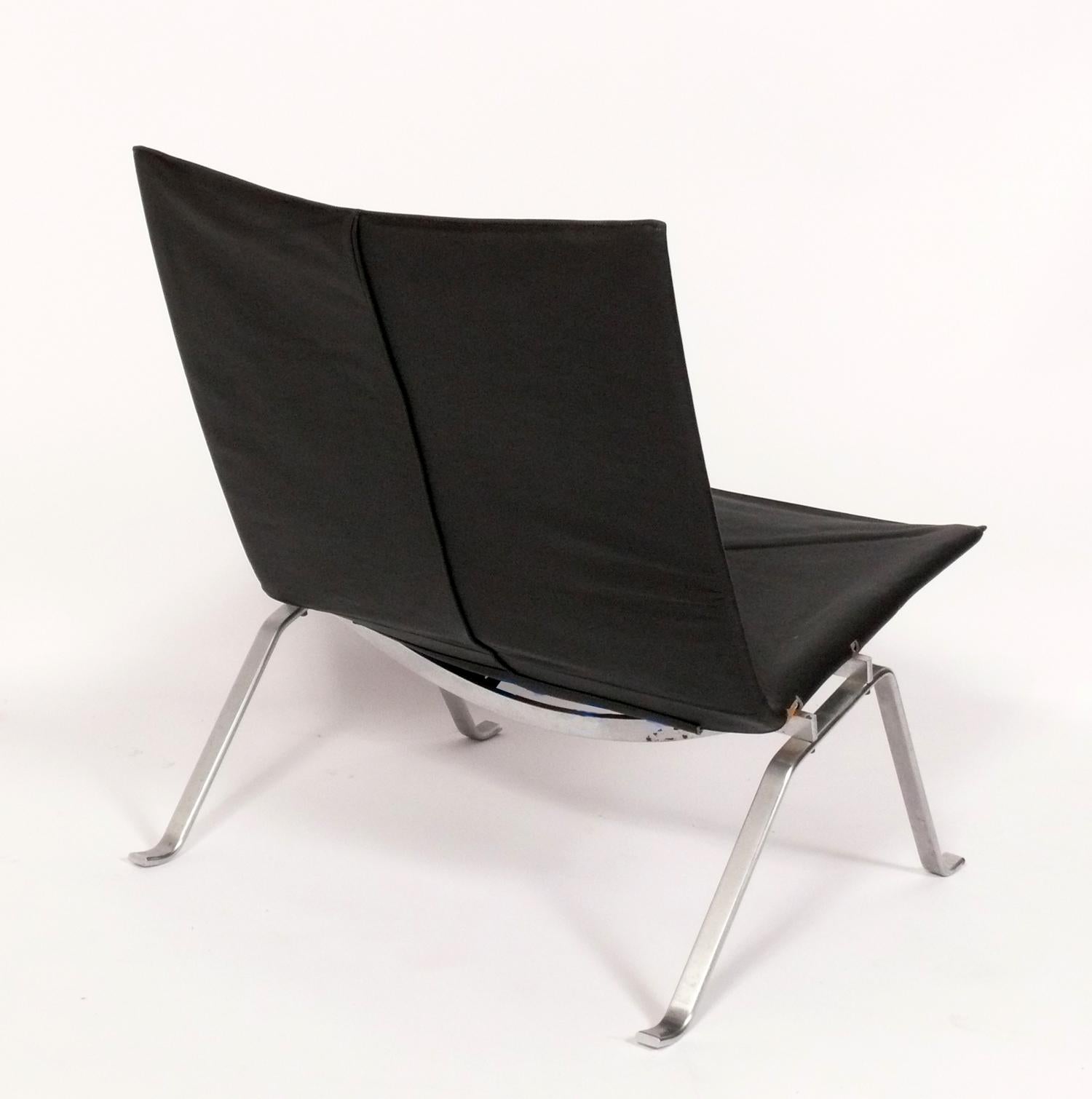 Danish Poul Kjaerholm PK22 Lounge Chair in Black Leather E Kold Christensen PK 22 For Sale