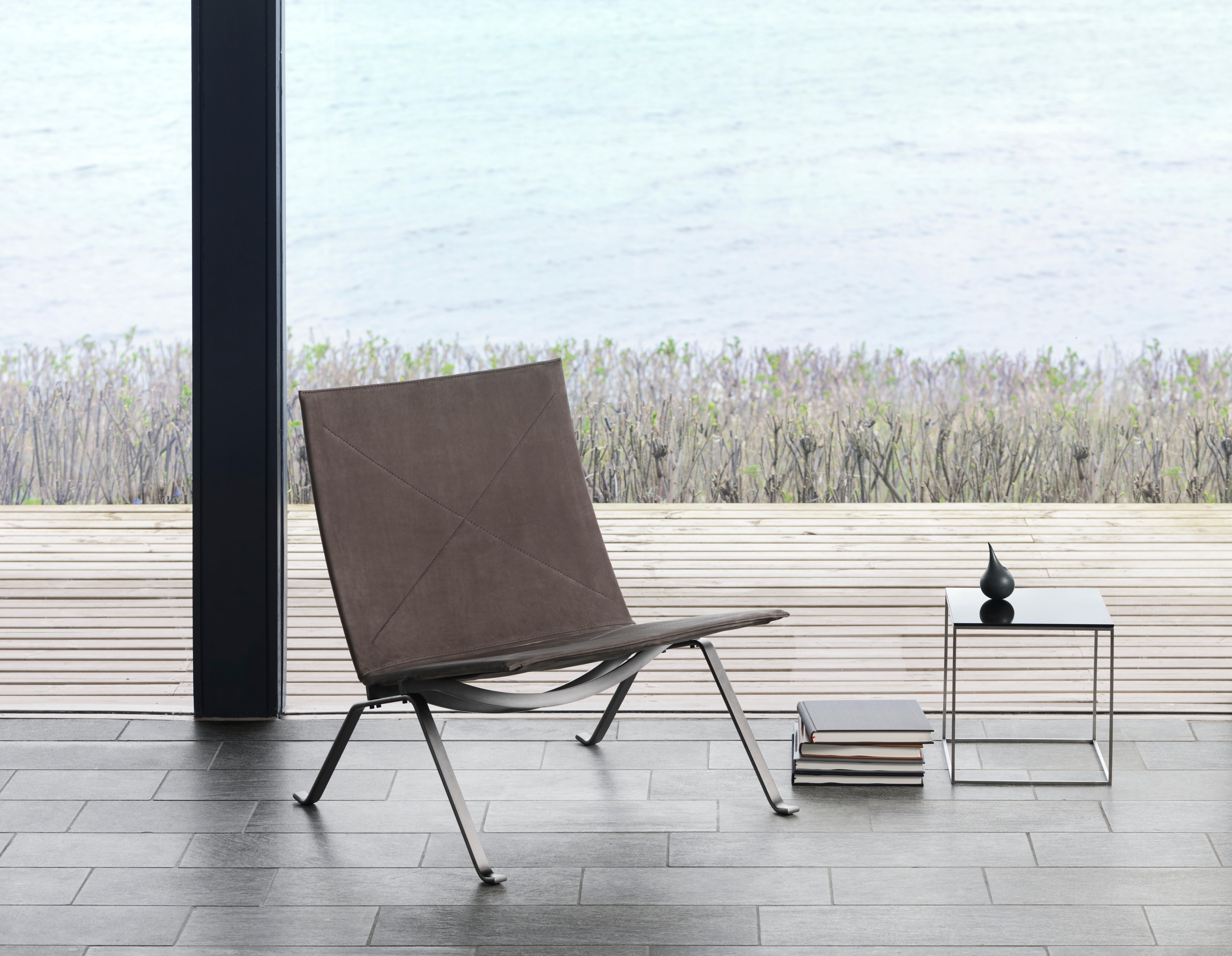 Poul Kjærholm PK22 Lounge Chair Leather Brushed Spring Steel for Fritz Hansen For Sale 6