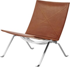Poul Kjærholm PK22 Lounge Chair Leather Brushed Spring Steel for Fritz Hansen