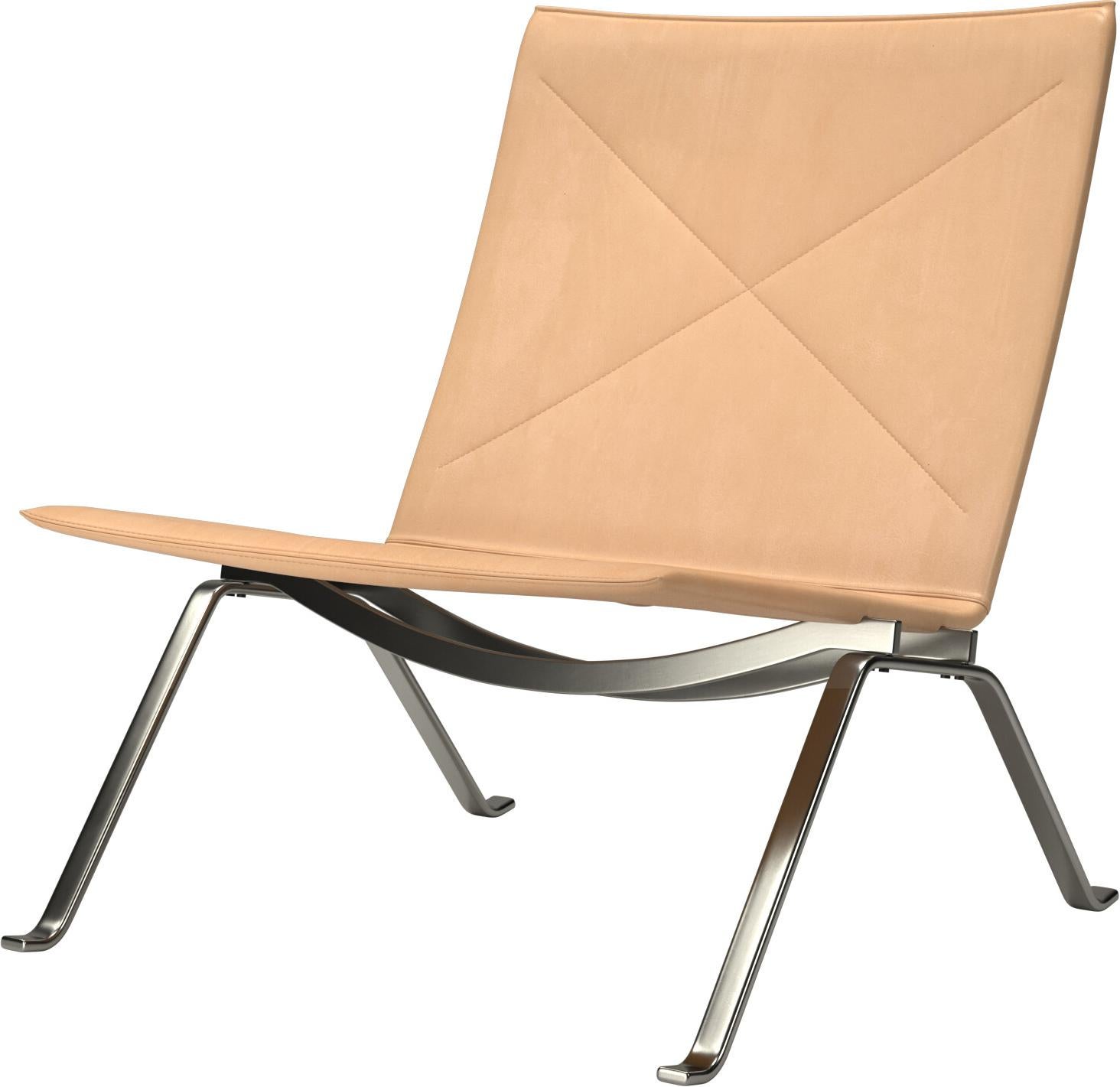 Mid-Century Modern Poul Kjærholm PK22 Lounge Chair Leather Brushed Spring Steel for Fritz Hansen For Sale
