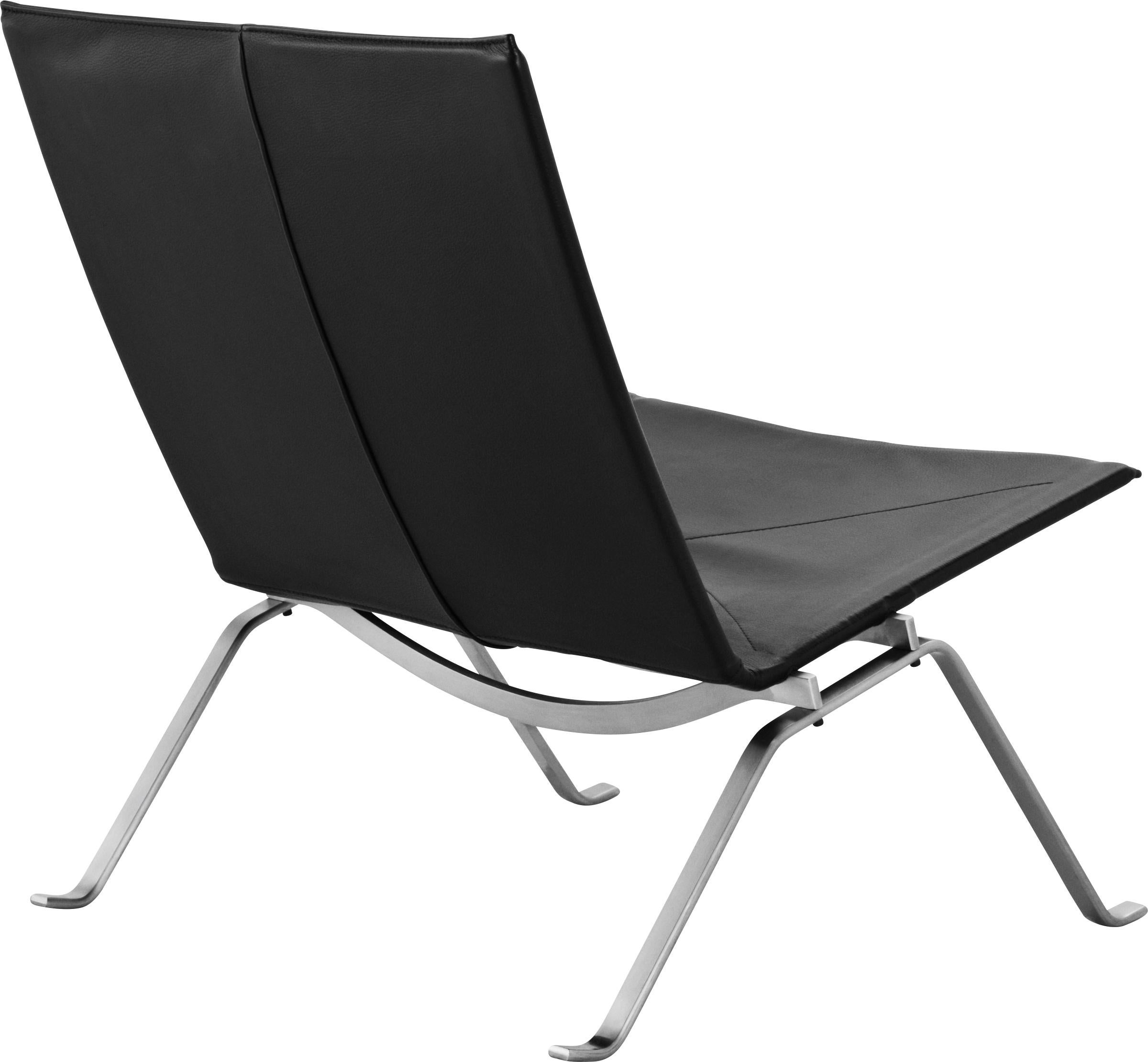 Poul Kjærholm PK22 Lounge Chair Leather Brushed Spring Steel for Fritz Hansen In New Condition For Sale In New York, NY