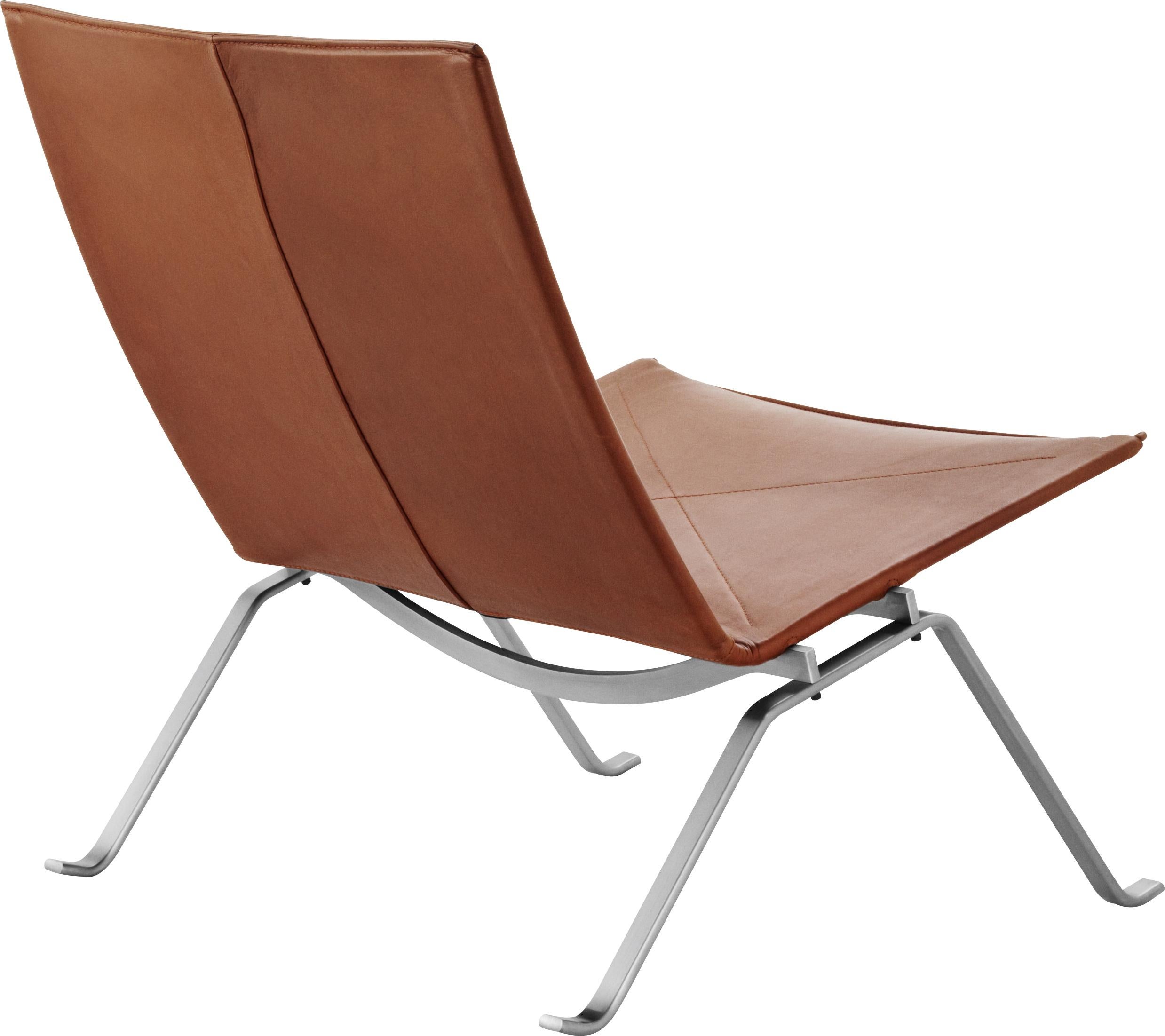 Contemporary Poul Kjærholm PK22 Lounge Chair Leather Brushed Spring Steel for Fritz Hansen For Sale