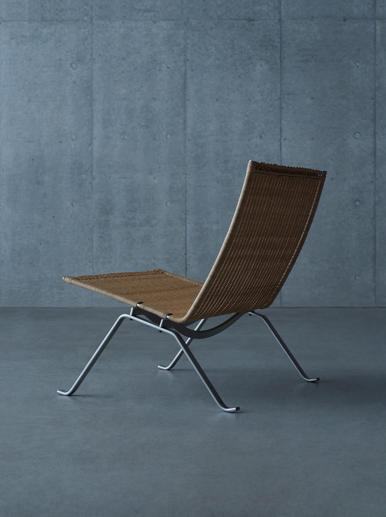Danish Poul Kjærholm PK22 Lounge Chair Wicker Brushed Spring Steel for Fritz Hansen For Sale