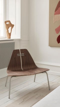 Sedia PK23 di Poul Kjaerholm in acciaio inox laccato noce per Fritz Hansen