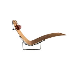 Poul Kjaerholm PK24 Rattan Steel Chaise Lounge Chair by E. Kold Denmark, 1960s