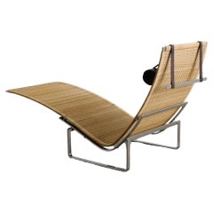 Poul Kjaerholm PK24 Rattan Steel Chaise Lounge Chair by E. Kold Denmark, 1960s