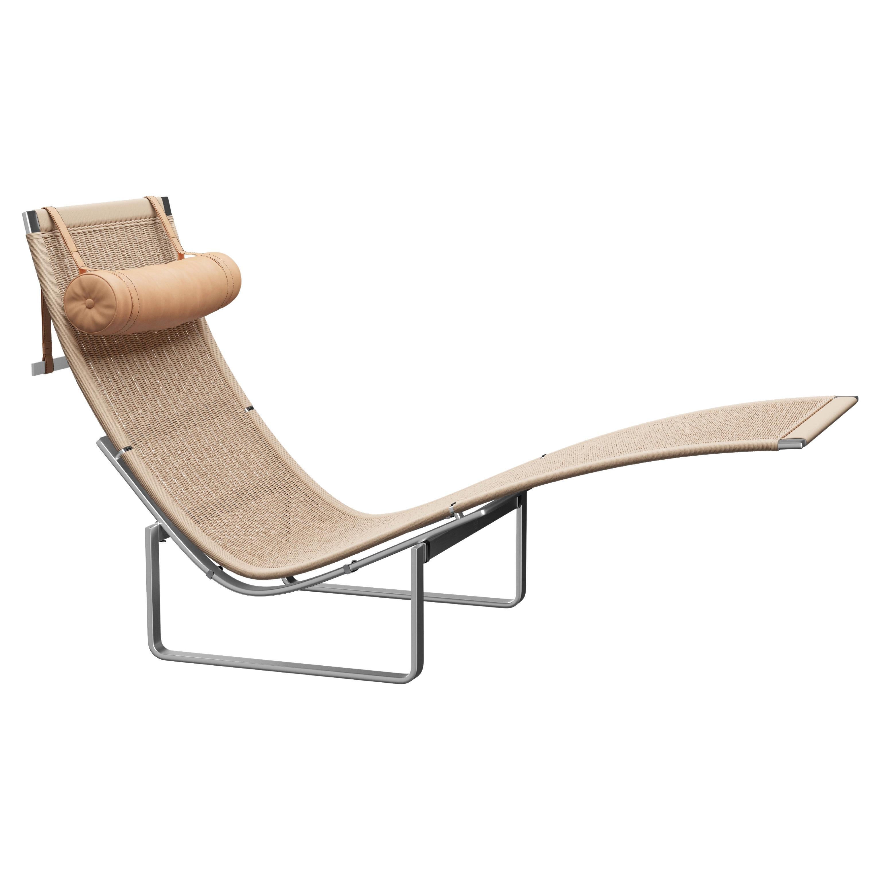Poul Kjærholm 'PK24' Wicker Lounge Chair für Fritz Hansen mit Lederkopfstütze im Angebot