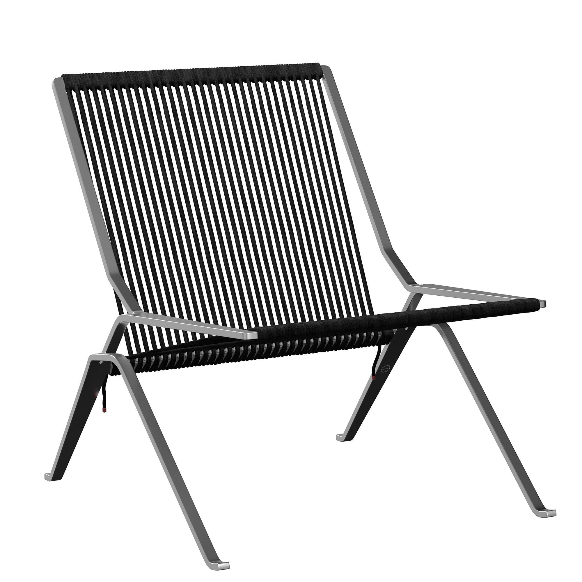 Steel Poul Kjærholm 'PK25' Chair for Fritz Hansen in Black Flag Halyard For Sale