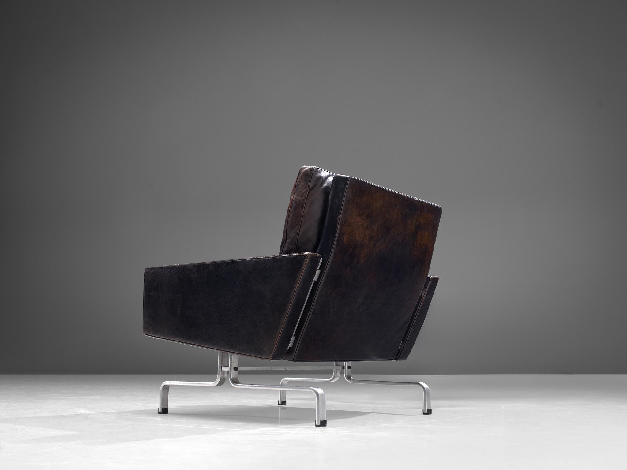 Scandinavian Modern Poul Kjærholm 'PK31-1' Lounge Chair in Original Black Leather and Steel