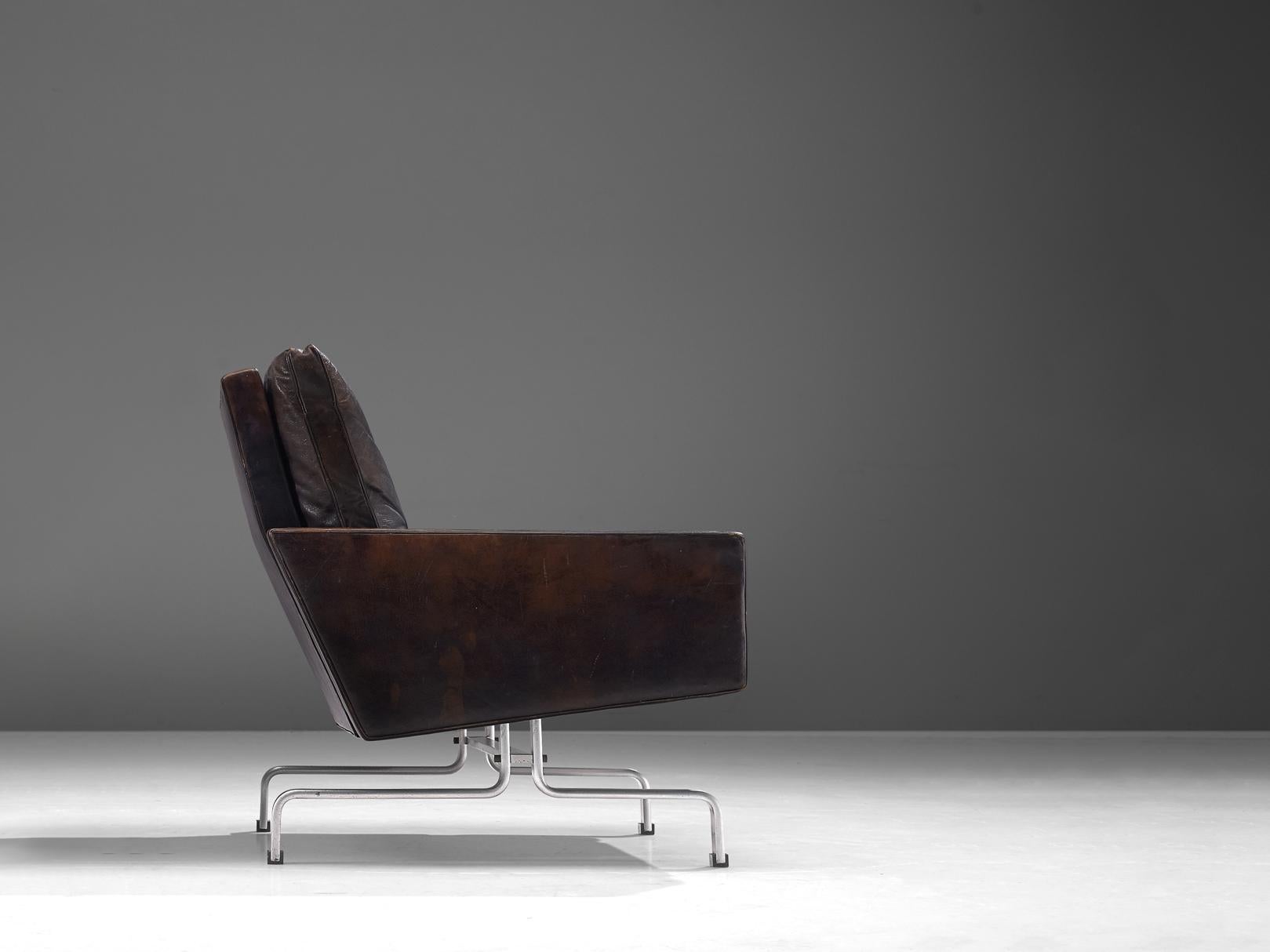 Danish Poul Kjærholm 'PK31-1' Lounge Chair in Original Black Leather and Steel