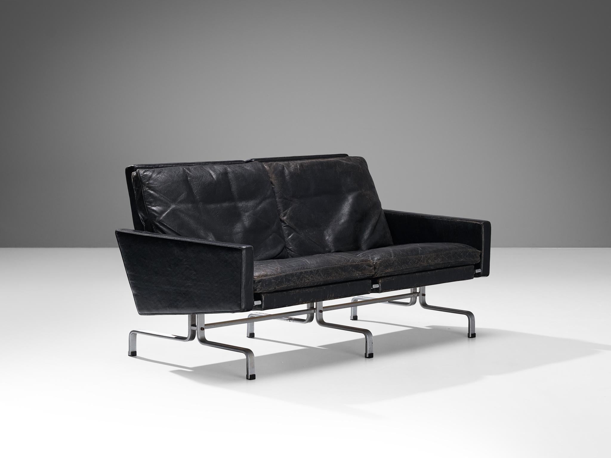 Poul Kjaerholm 'PK31' Sofa aus schwarzem Leder (Moderne der Mitte des Jahrhunderts) im Angebot