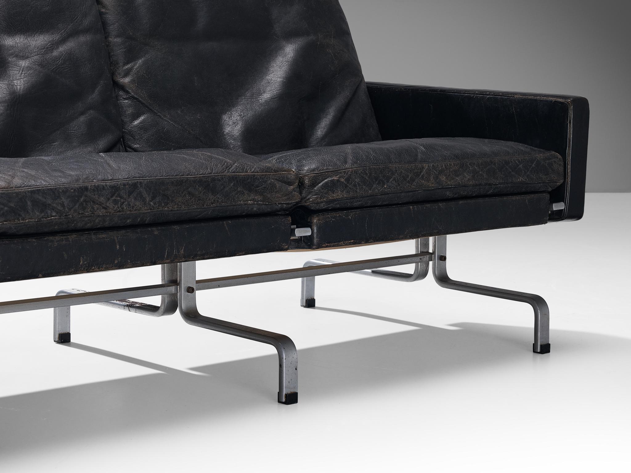 Poul Kjaerholm 'PK31' Sofa aus schwarzem Leder (Dänisch) im Angebot