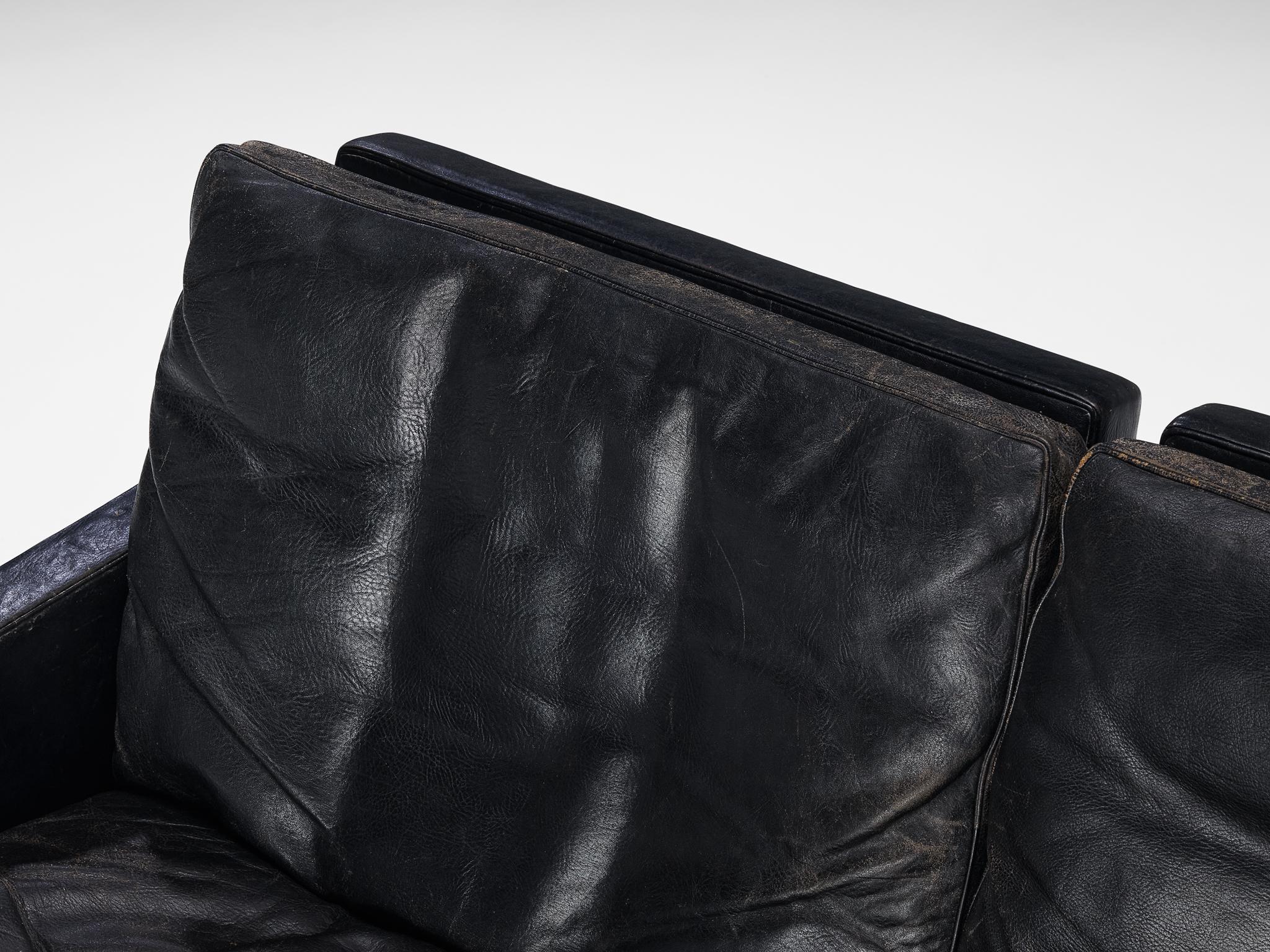 Poul Kjaerholm 'PK31' Sofa aus schwarzem Leder im Angebot 1