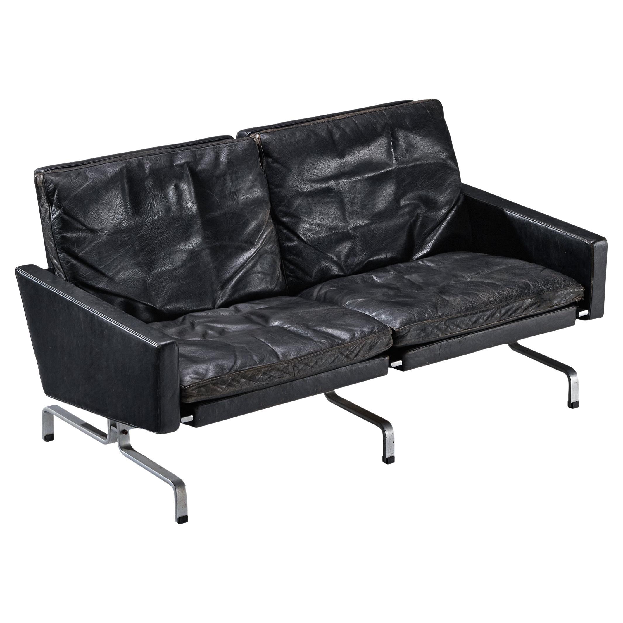 Poul Kjaerholm 'PK31' Sofa aus schwarzem Leder