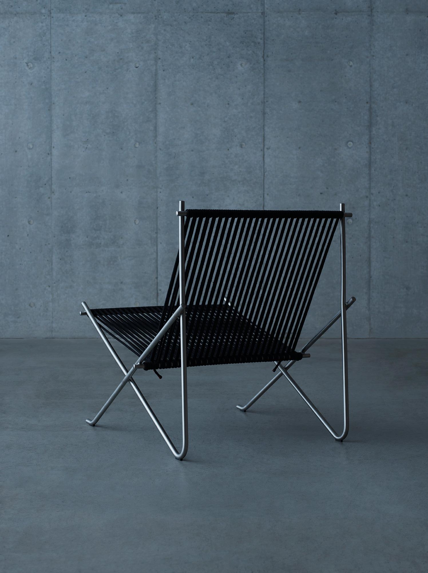 Poul Kjærholm PK4 Silla de salón de acero con bandera negra para Fritz Hansen en venta 2