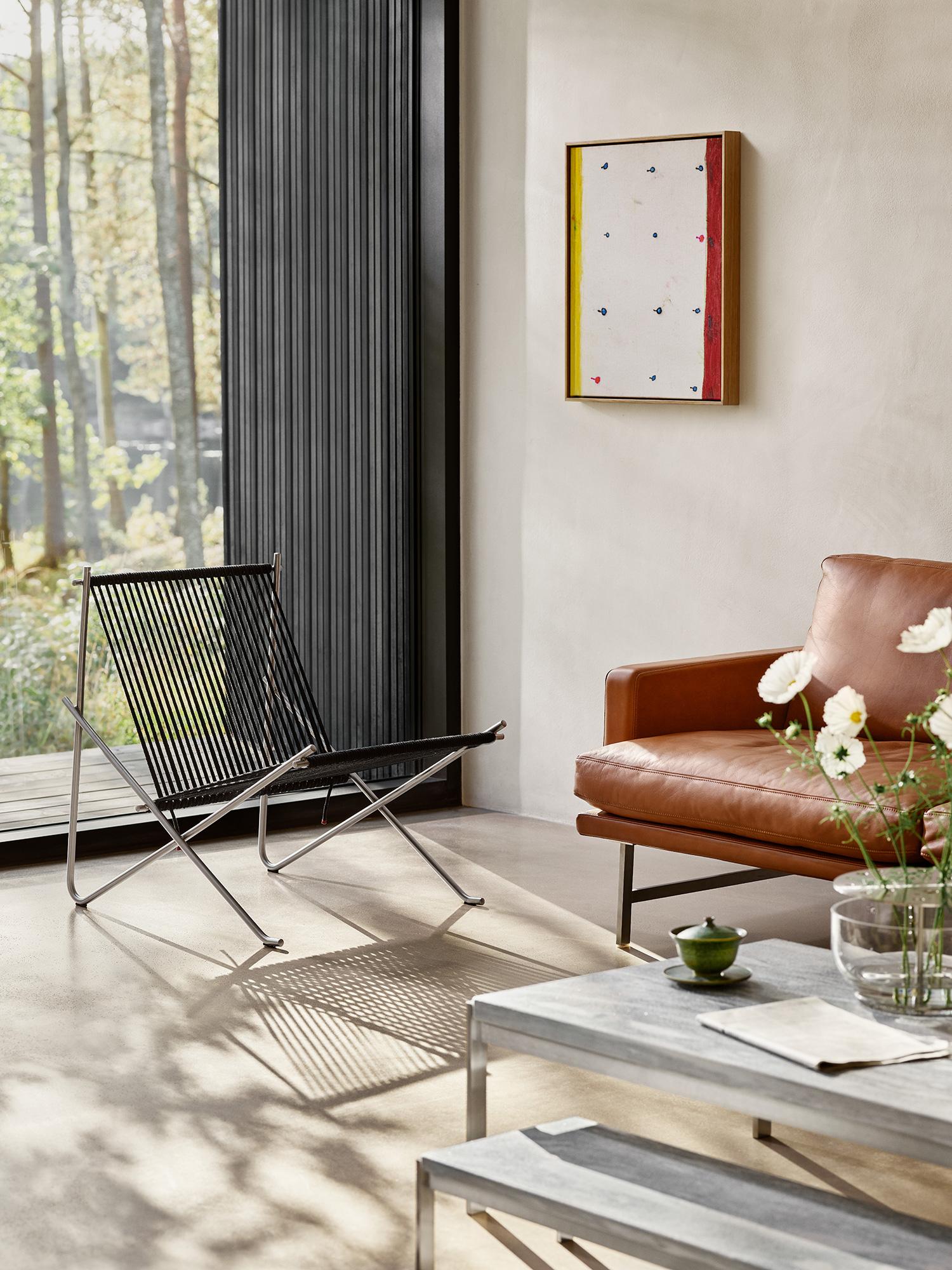 Poul Kjærholm PK4 Silla de salón de acero con bandera negra para Fritz Hansen Acero inoxidable en venta