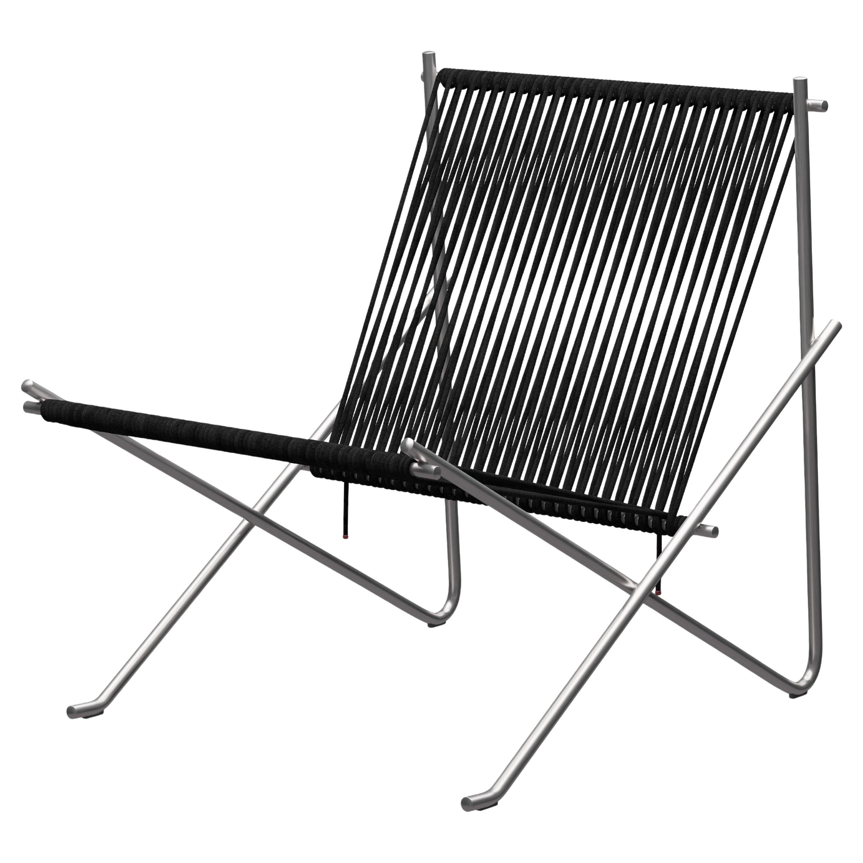 Poul Kjærholm PK4 Lounge Chair Black Flag Halyard Steel for Fritz Hansen