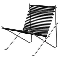 Poul Kjærholm PK4 Lounge Chair Black Flag Halyard Steel for Fritz Hansen