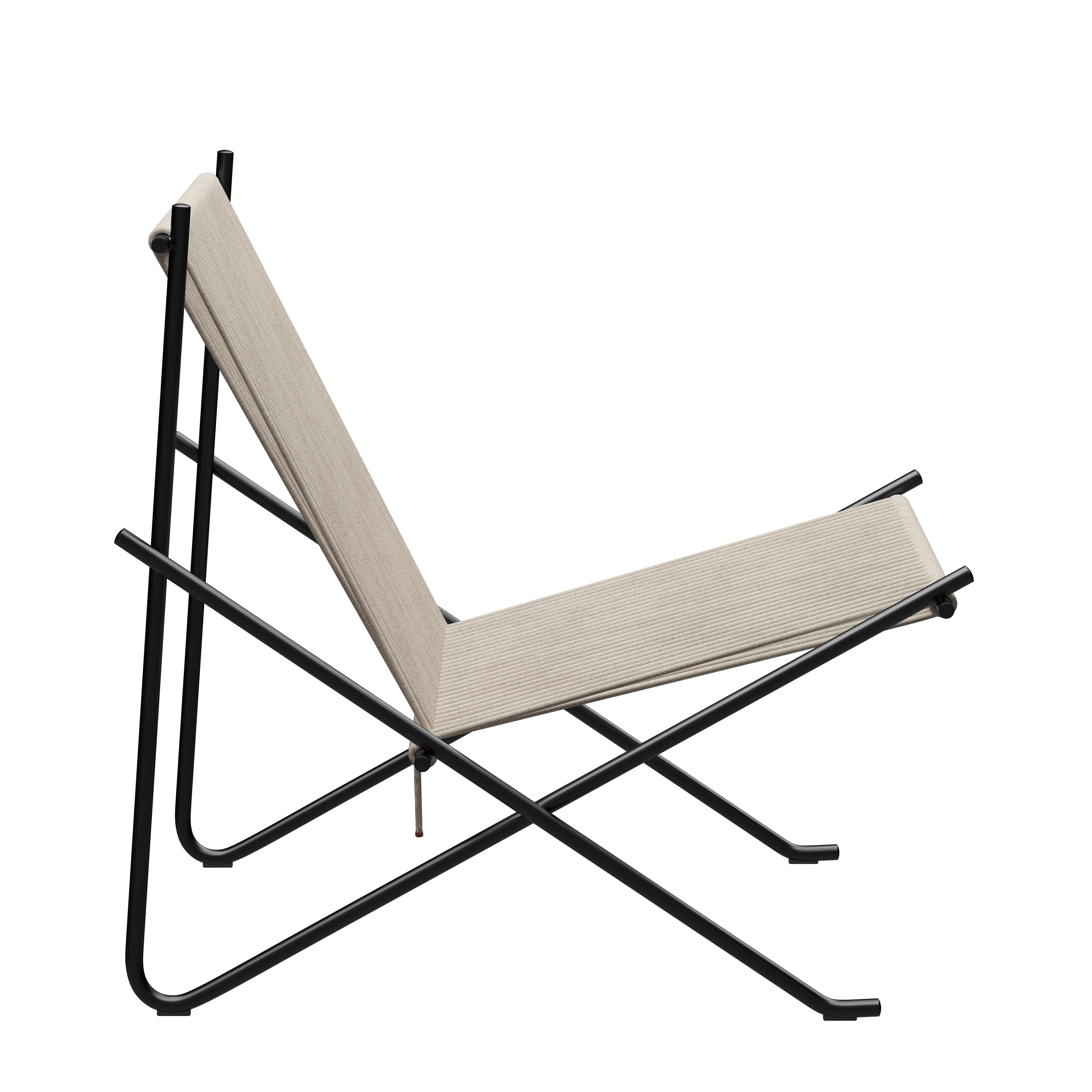 Mid-Century Modern Poul Kjærholm PK4 Lounge Chair Natural Flag Halyard Black Steel pour Fritz Hansen en vente