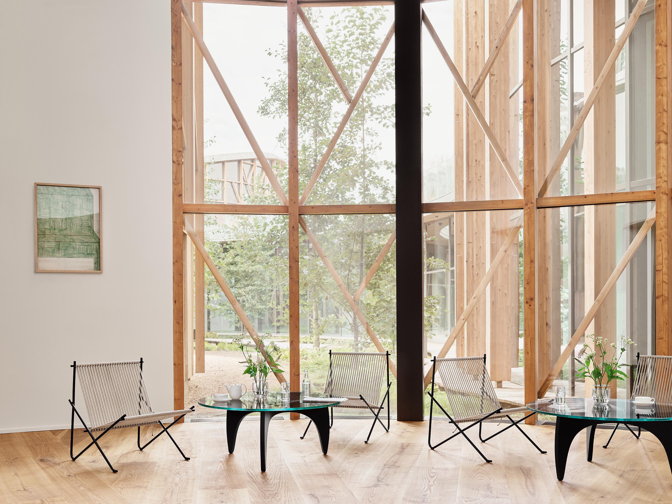 Danois Poul Kjærholm PK4 Lounge Chair Natural Flag Halyard Black Steel pour Fritz Hansen en vente