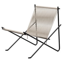 Poul Kjærholm PK4 Lounge Chair Natural Flag Halyard Black Steel for Fritz Hansen