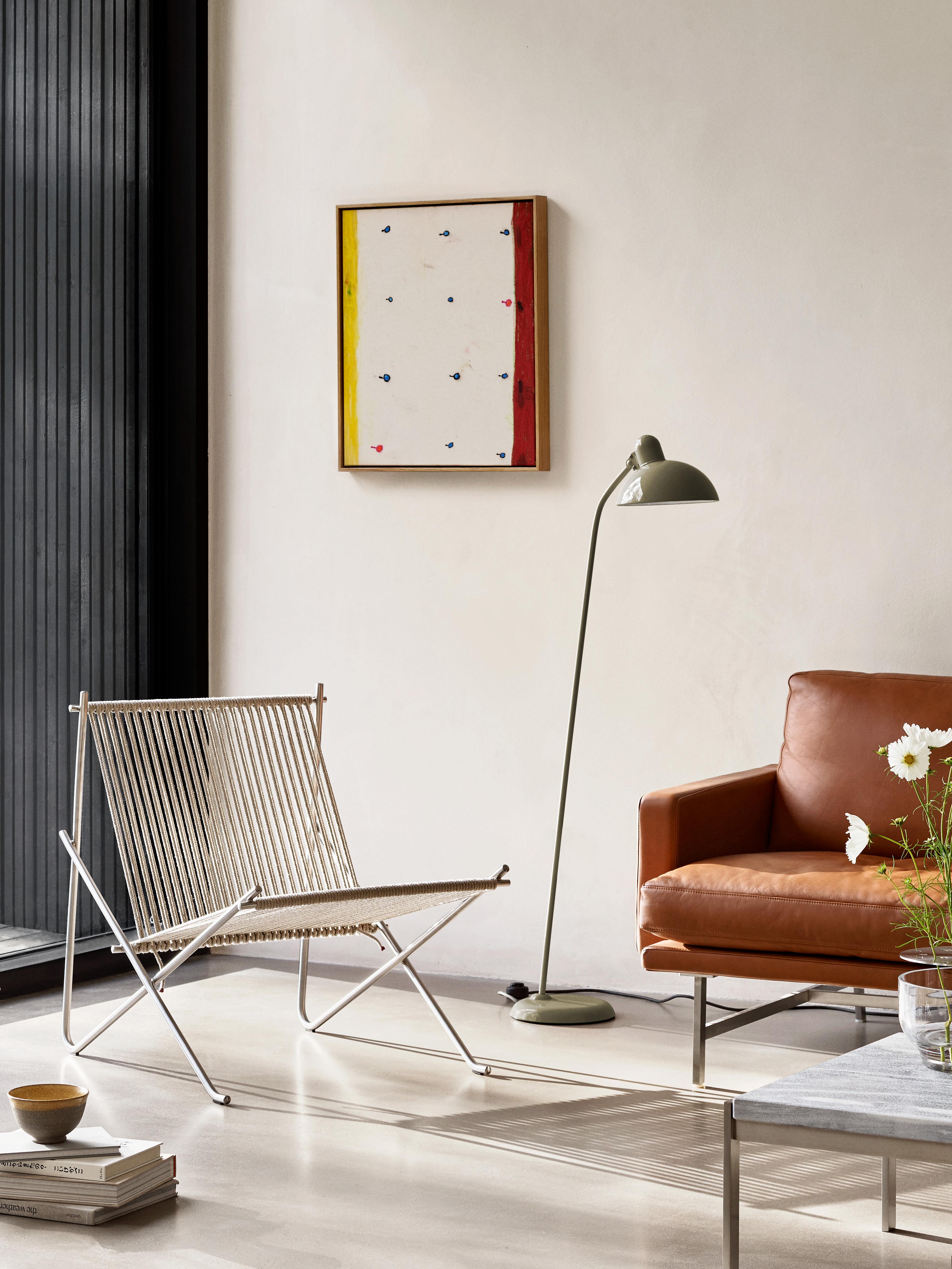 Danish Poul Kjærholm PK4 Lounge Chair Natural Flag Halyard Steel for Fritz Hansen For Sale