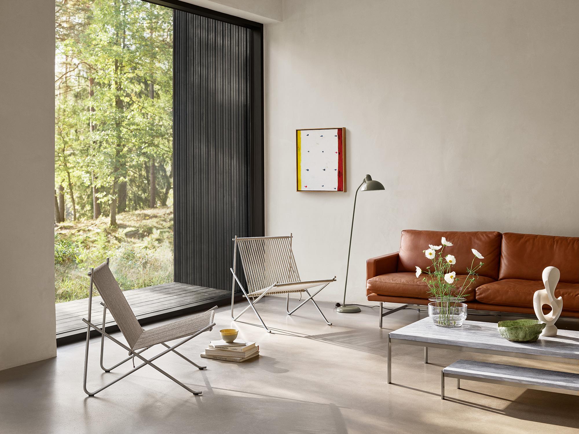 Poul Kjærholm PK4 Lounge Chair Natural Flag Halyard Steel for Fritz Hansen In New Condition For Sale In New York, NY