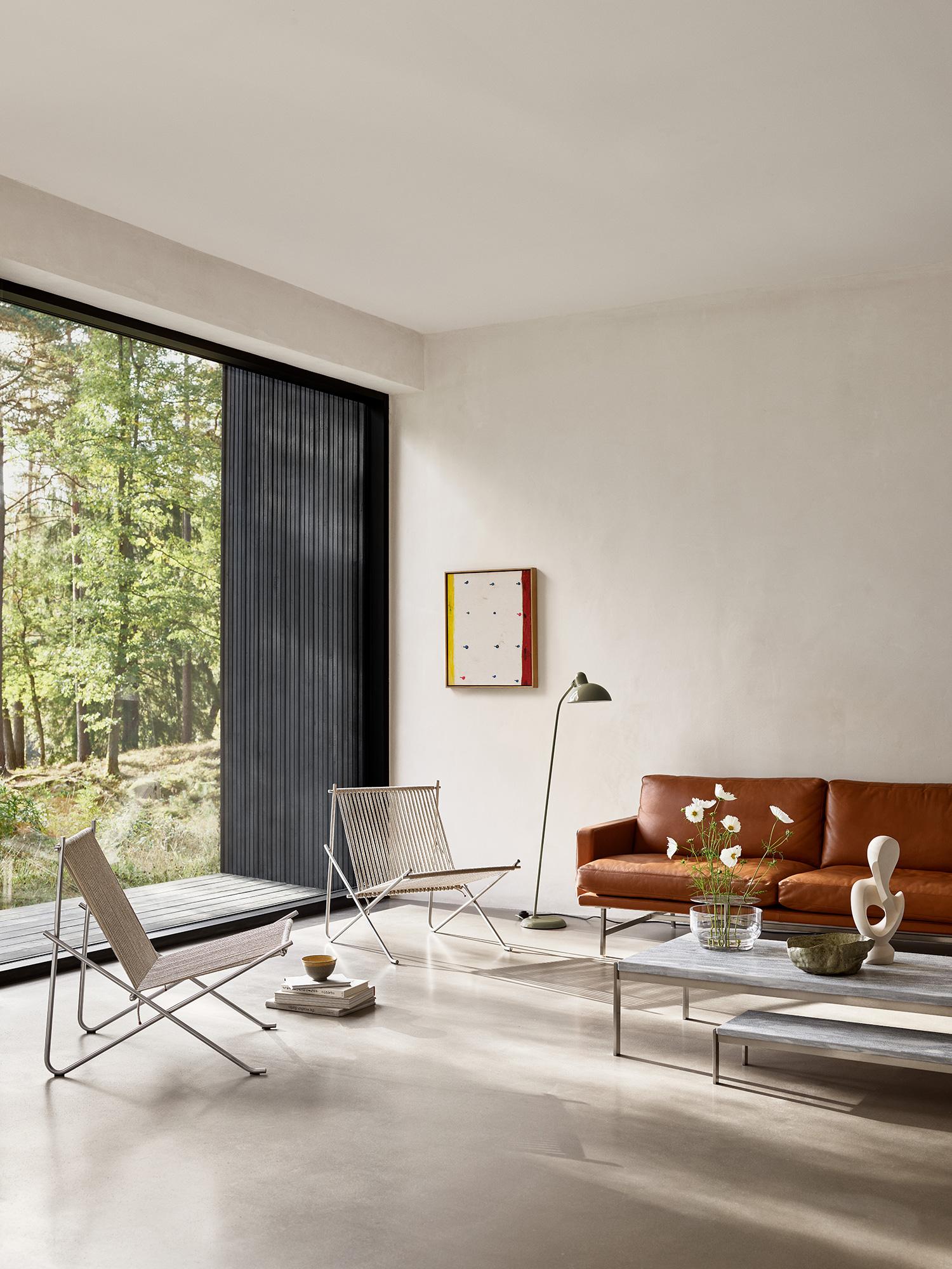 Stainless Steel Poul Kjærholm PK4 Lounge Chair Natural Flag Halyard Steel for Fritz Hansen For Sale