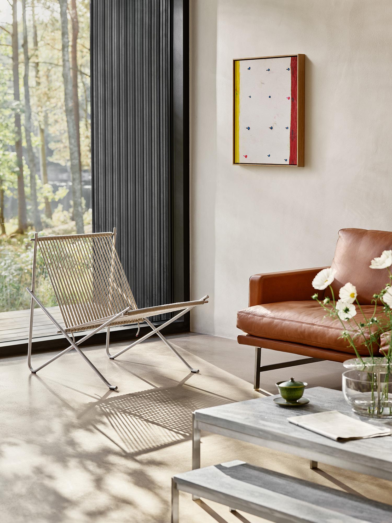 Poul Kjærholm PK4 Lounge Chair Natural Flag Halyard Steel for Fritz Hansen For Sale 1