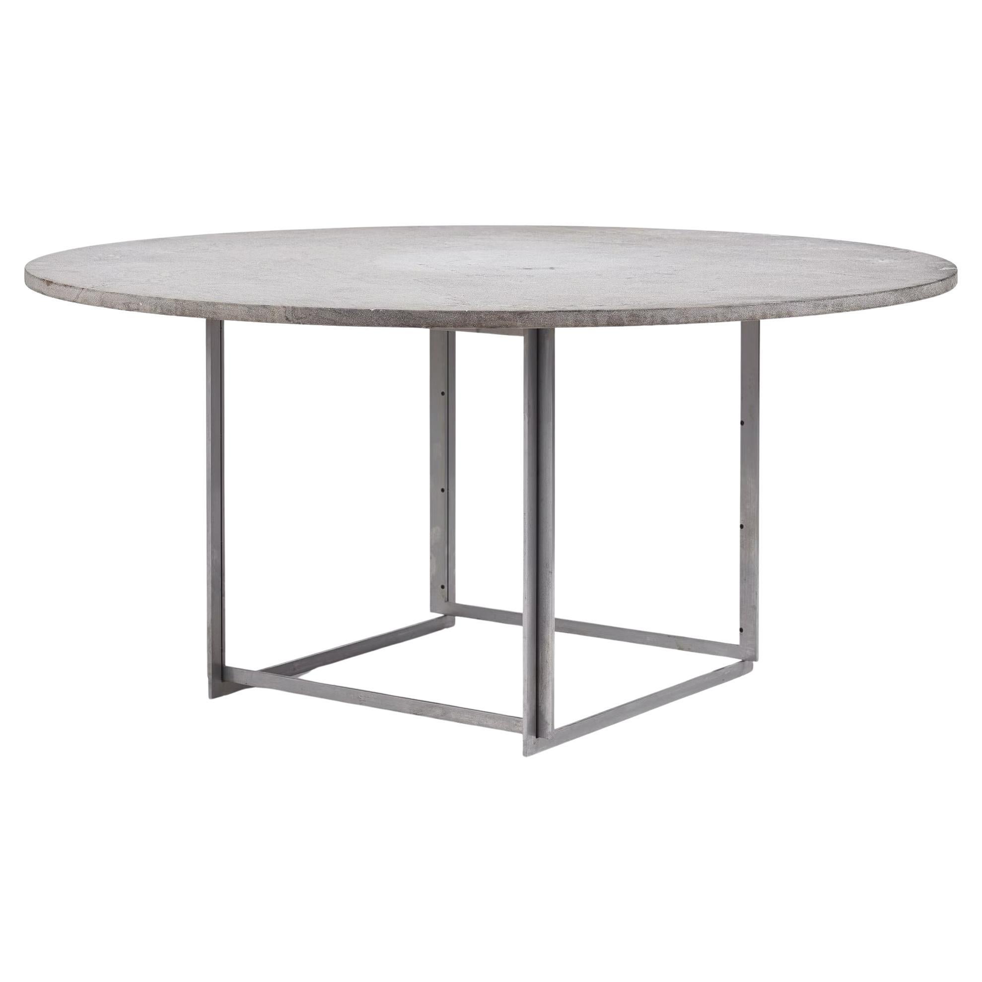 Mesa de comedor Poul Kjaerholm PK54 de acero y mármol de E. Kold Christensen, años 60