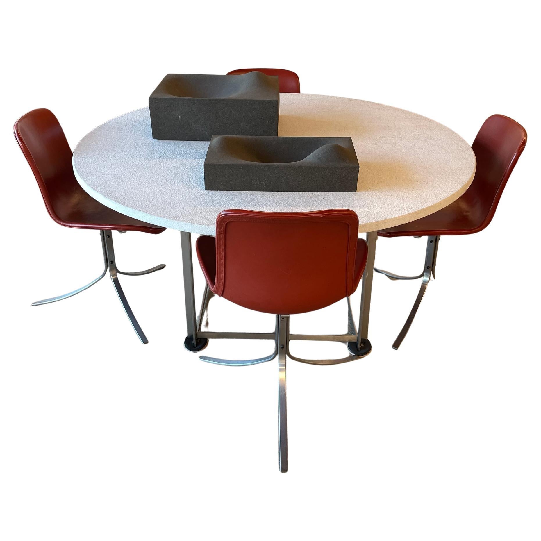 Poul Kjaerholm PK54 Dining Table with Flint-Rolled Marble Top for Fritz Hansen For Sale