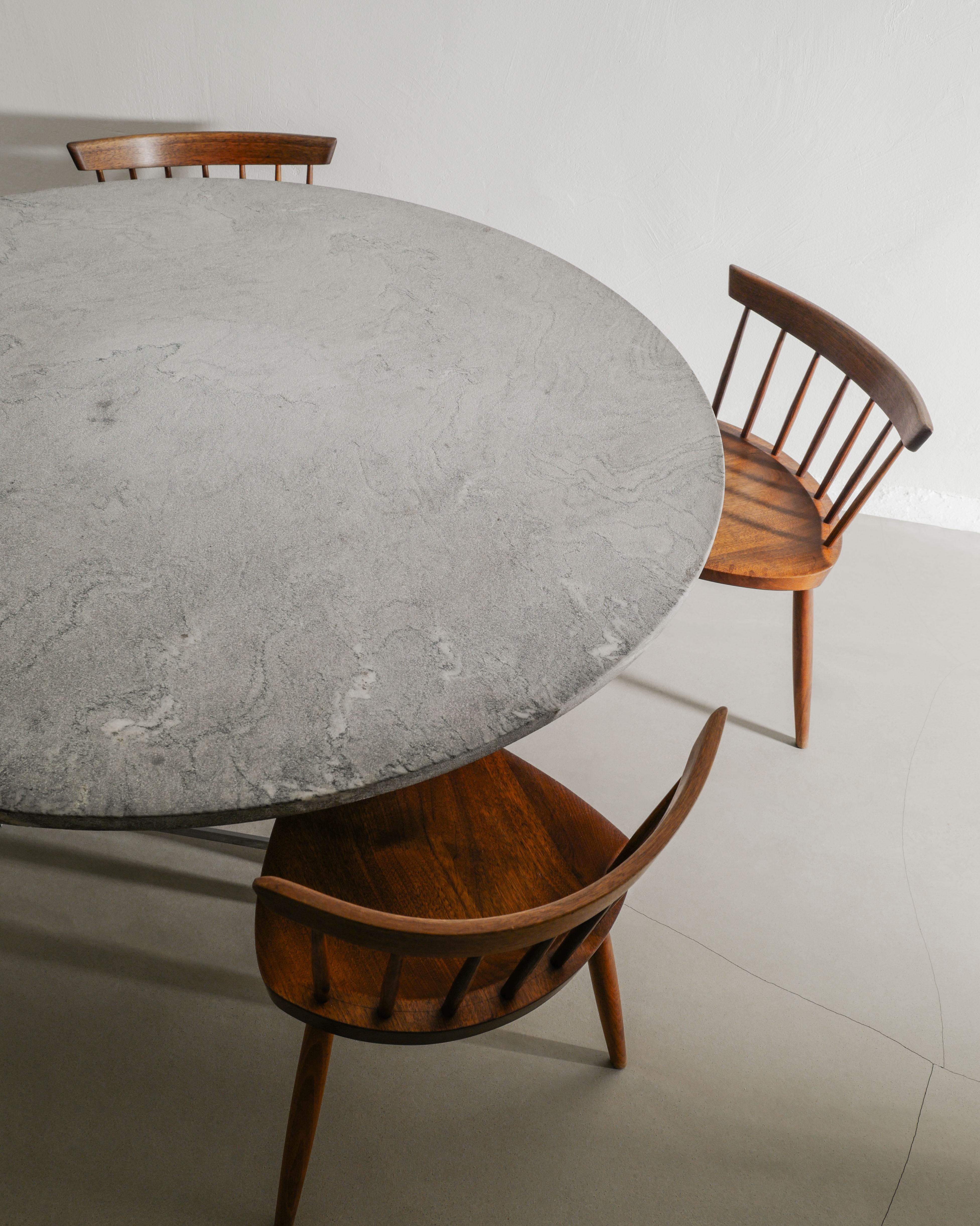 Mid-Century Modern Poul Kjaerholm PK54 & Mira Nakashina Dining Table & Wooden Chairs Set, 1960s For Sale
