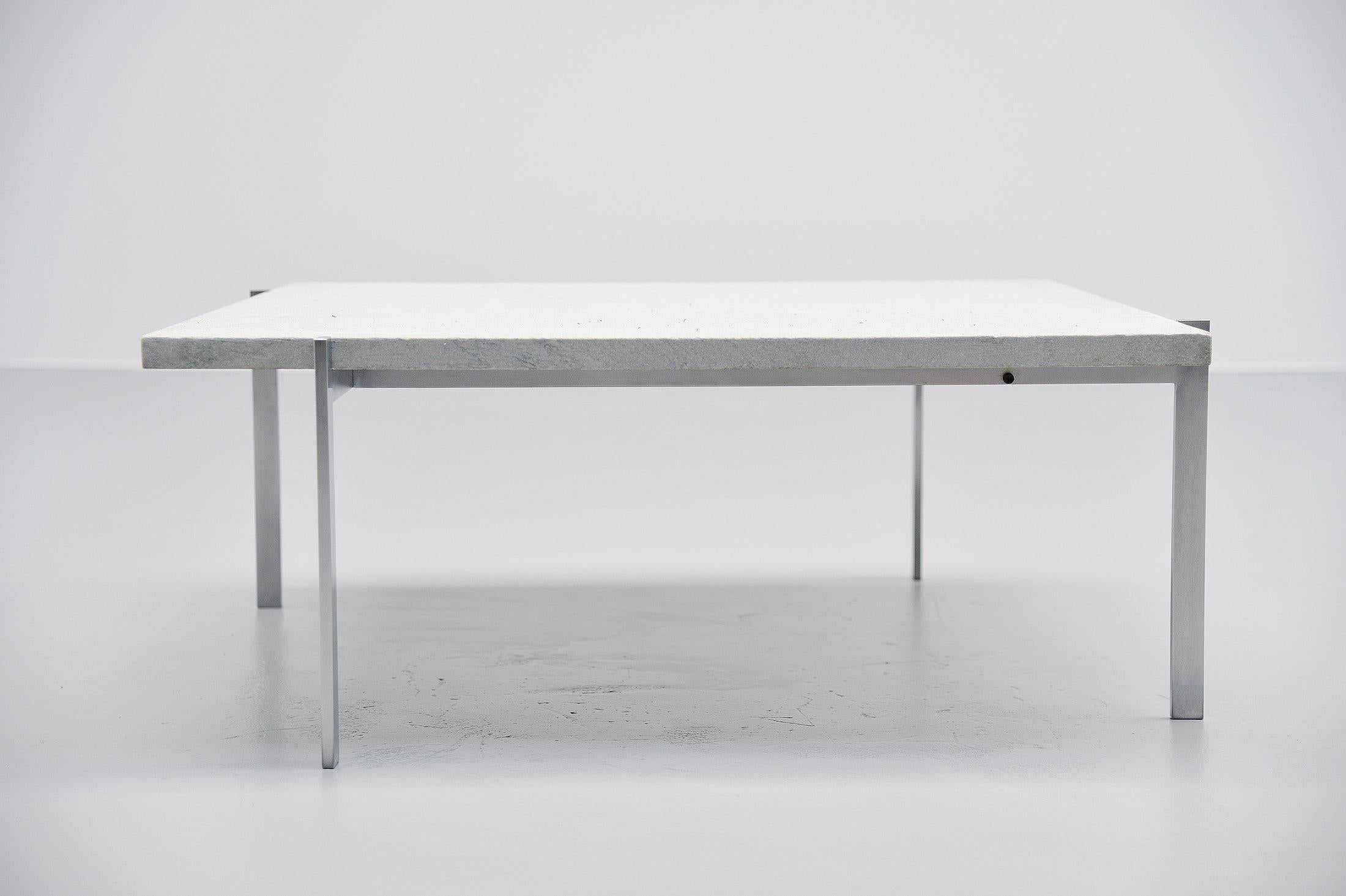 Fantastic Minimalist and world known coffee table model PK61 designed by Poul Kjærholm and manufactured by Ejvind Kold Christensen, Denmark, 1956. The table has a fantastic original and rare flint-rolled cipollini marble top. This is one of the few