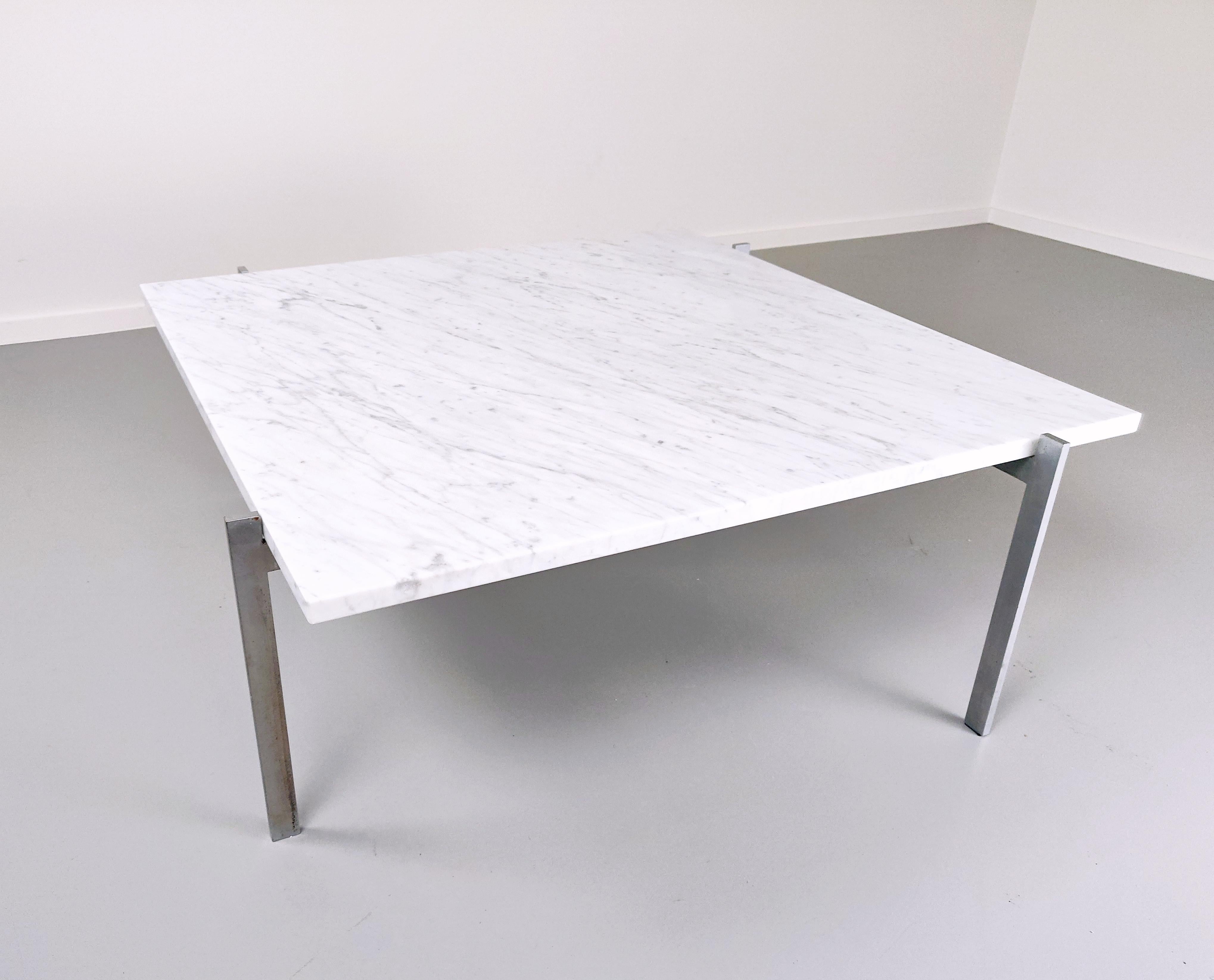 Danish Mid-Century Modern Poul Kjaerholm PK61 Coffee Table, White Marble and Steel 