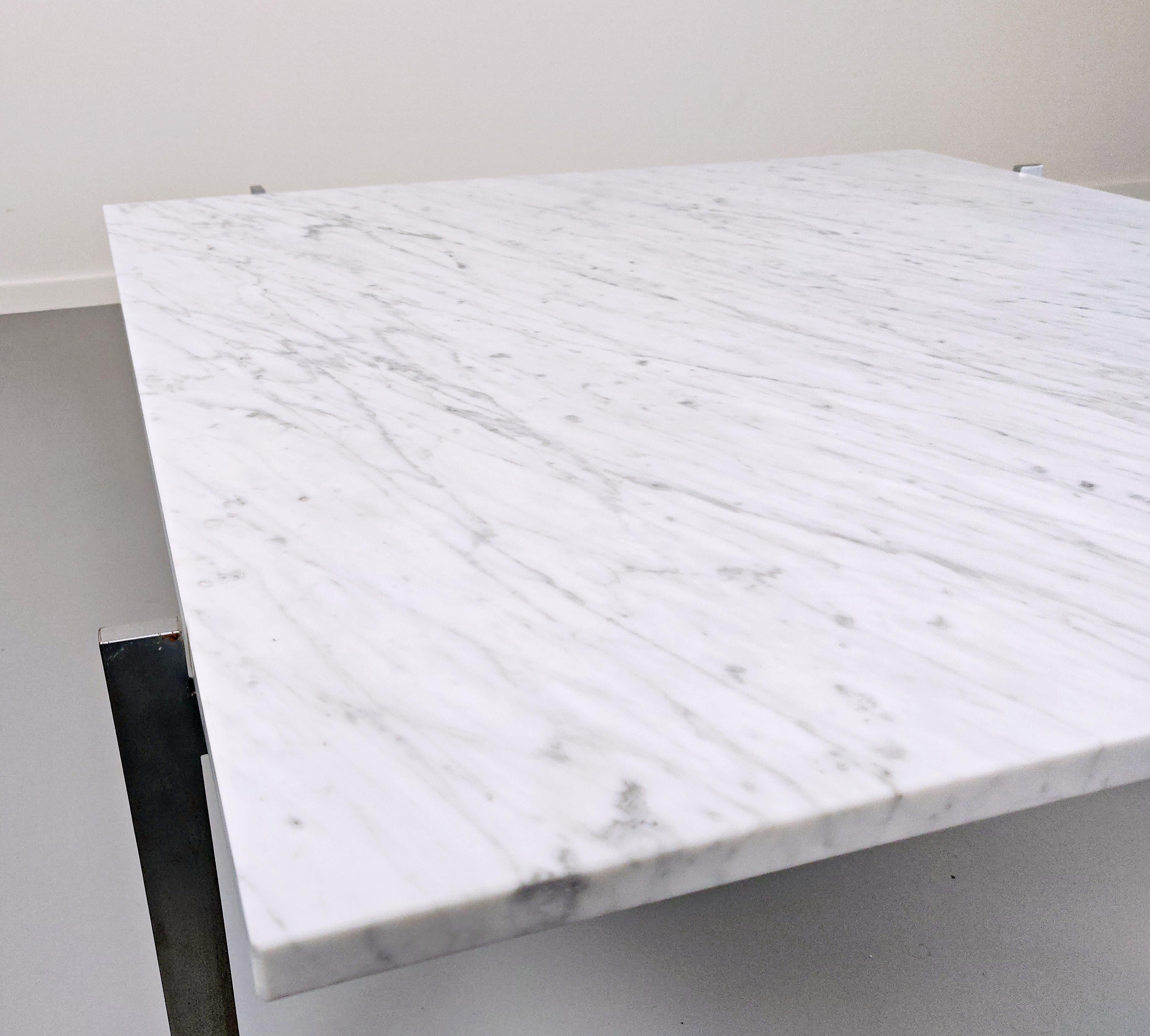Mid-Century Modern Poul Kjaerholm PK61 Coffee Table, White Marble and Steel  1