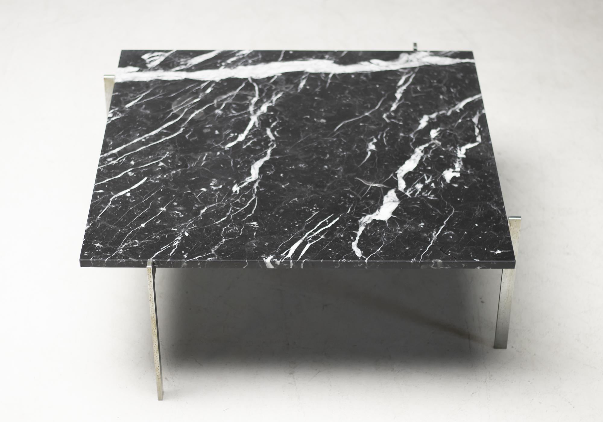Steel Poul Kjærholm PK61 Coffee Table in Black Marble