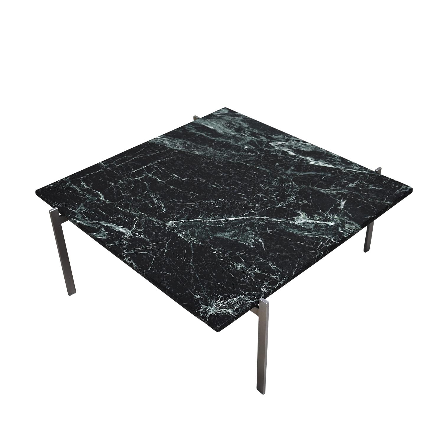 PK-61 coffee table by Poul Kjaerholm for Fritz Hansen, Denmark, 1956.

Gorgeous dark green marble top that has hints of black, white and lighter green in it.

The table is made of Italian spider green marble and stainless steel. The base is