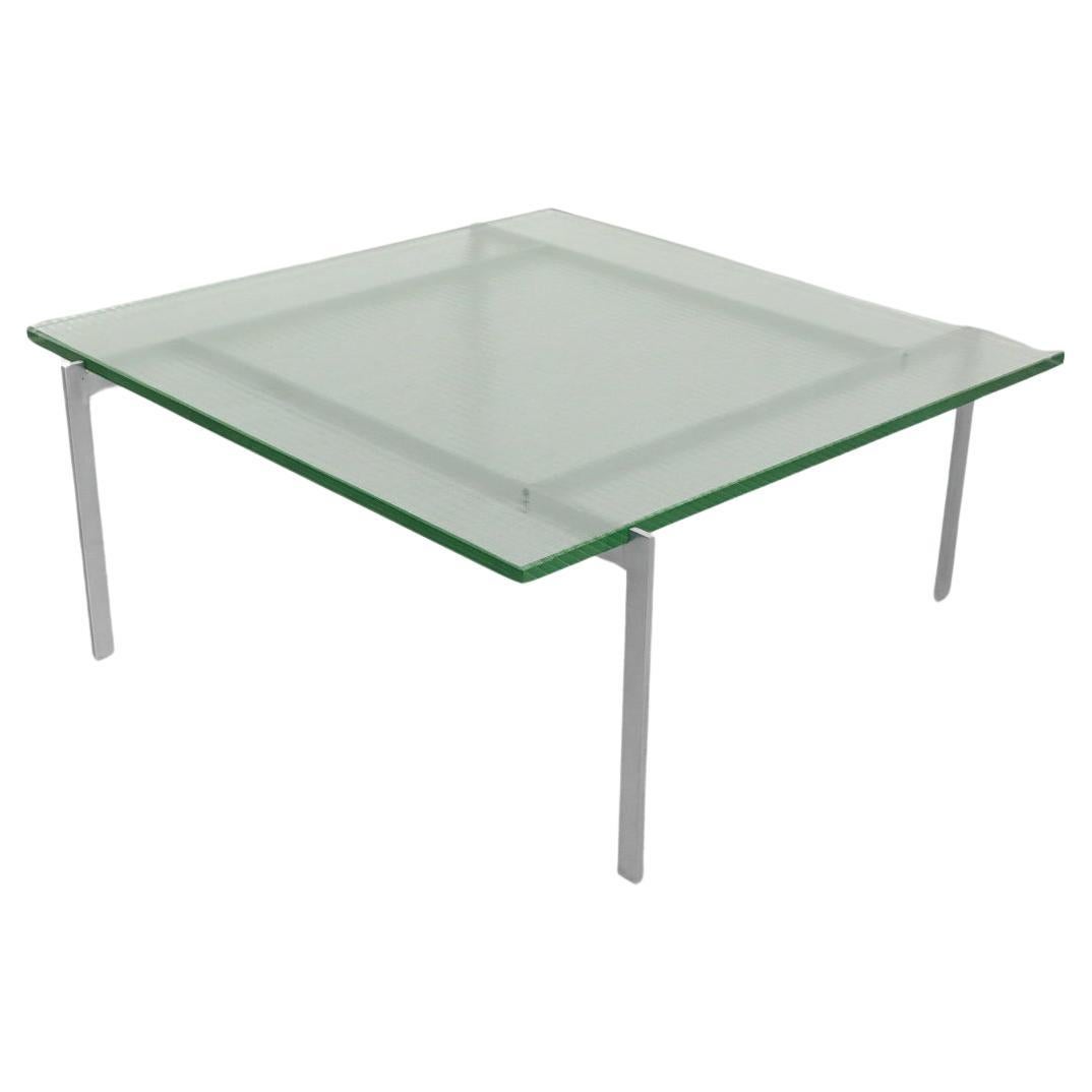 Poul Kjaerholm PK61 inspirierter Couchtisch aus Chrom und Glas