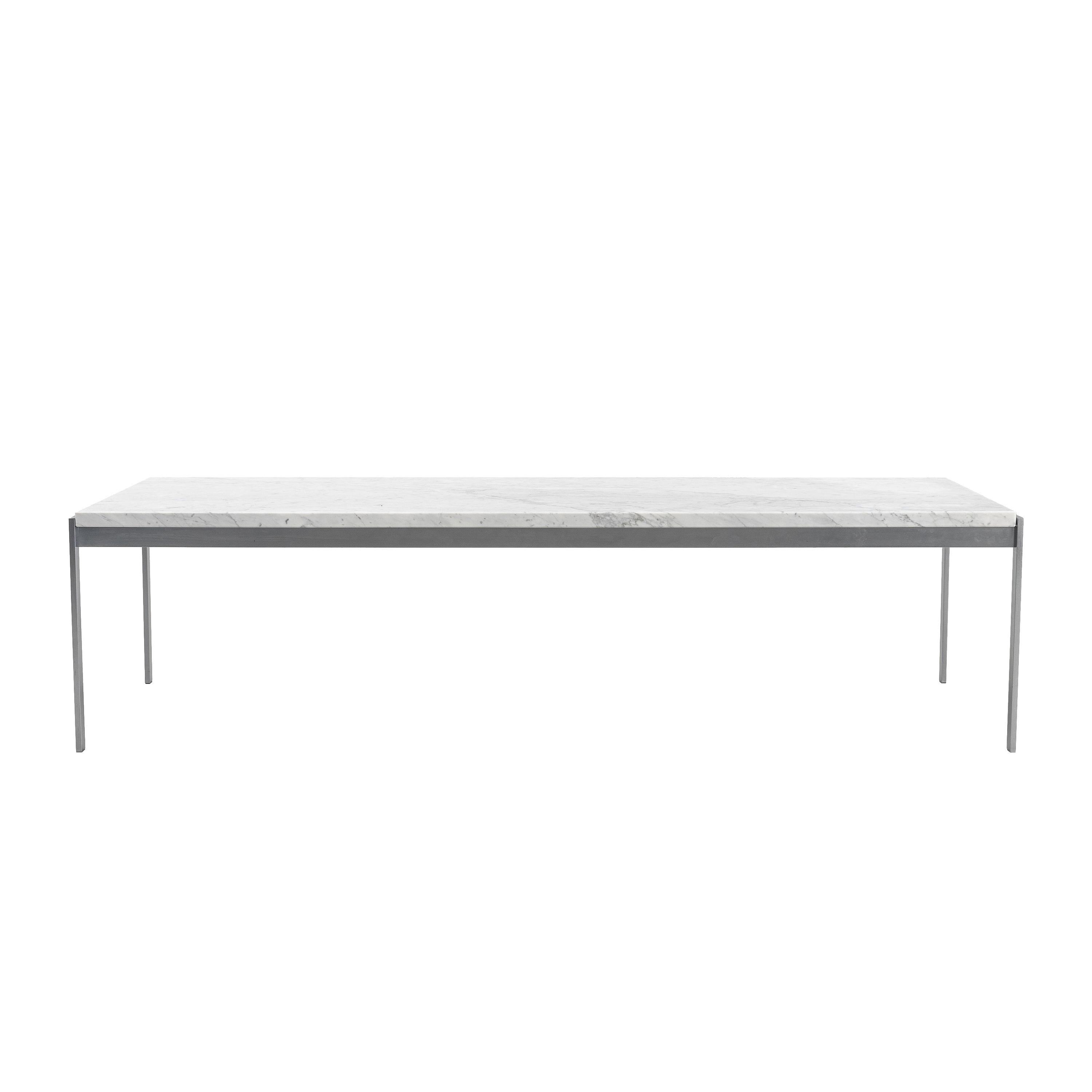 Poul Kjaerholm (1929-1980)

PK64

A rectangular PK64 coffee table with a white marble top on a four legged matte chrome-plated steel stand.
With a Fritz Hansen label. 
Produced by Fritz Hansen, Denmark.
1995

Literature
The Furniture of Poul