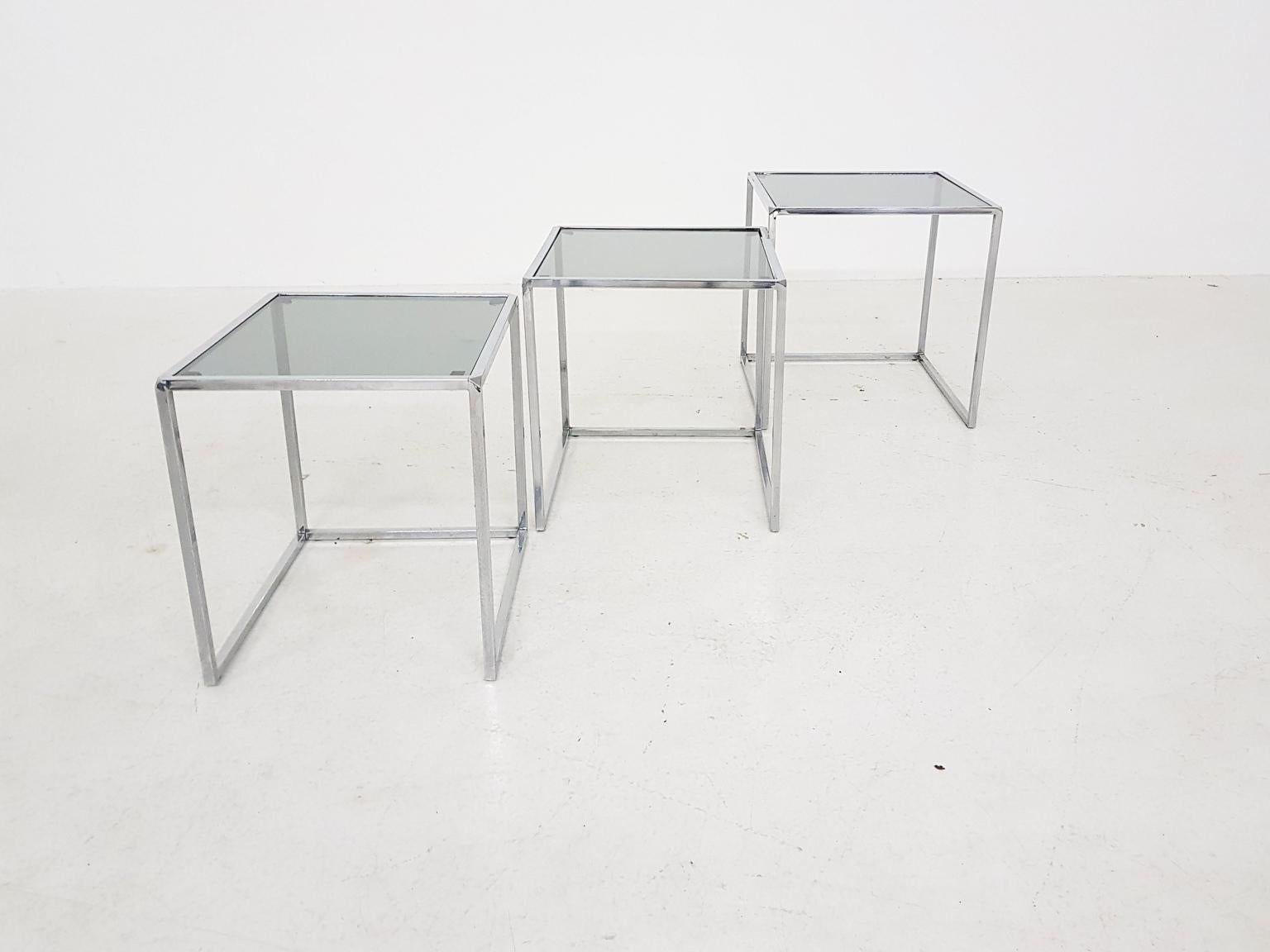 Poul Kjaerholm PK71 Style Chrome and Glass Nesting Tables or Mimiset, 1970s 3
