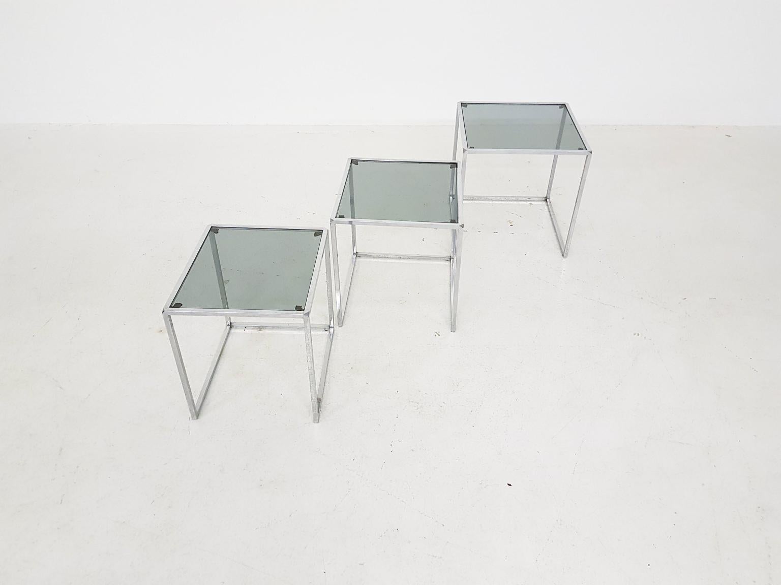 Poul Kjaerholm PK71 Style Chrome and Glass Nesting Tables or Mimiset, 1970s 4