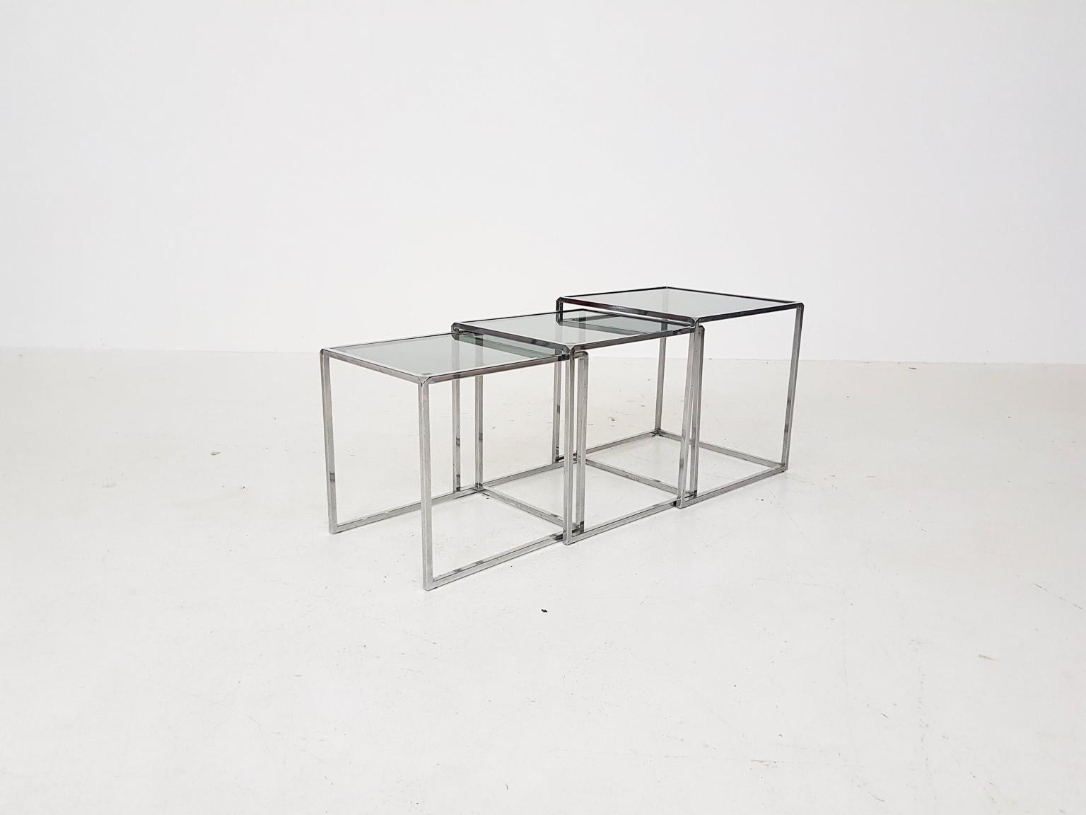 20th Century Poul Kjaerholm PK71 Style Chrome and Glass Nesting Tables or Mimiset, 1970s