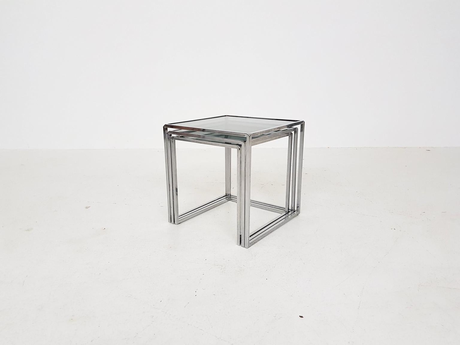 Poul Kjaerholm PK71 Style Chrome and Glass Nesting Tables or Mimiset, 1970s 1