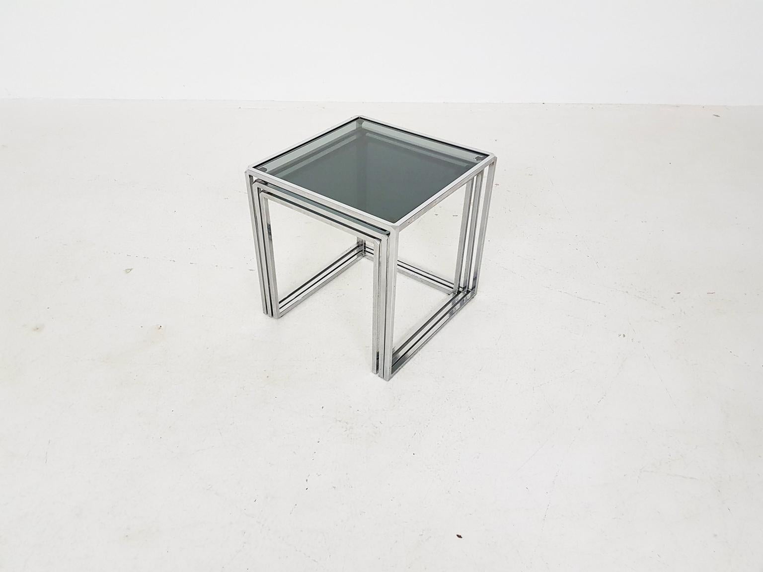 Poul Kjaerholm PK71 Style Chrome and Glass Nesting Tables or Mimiset, 1970s 2