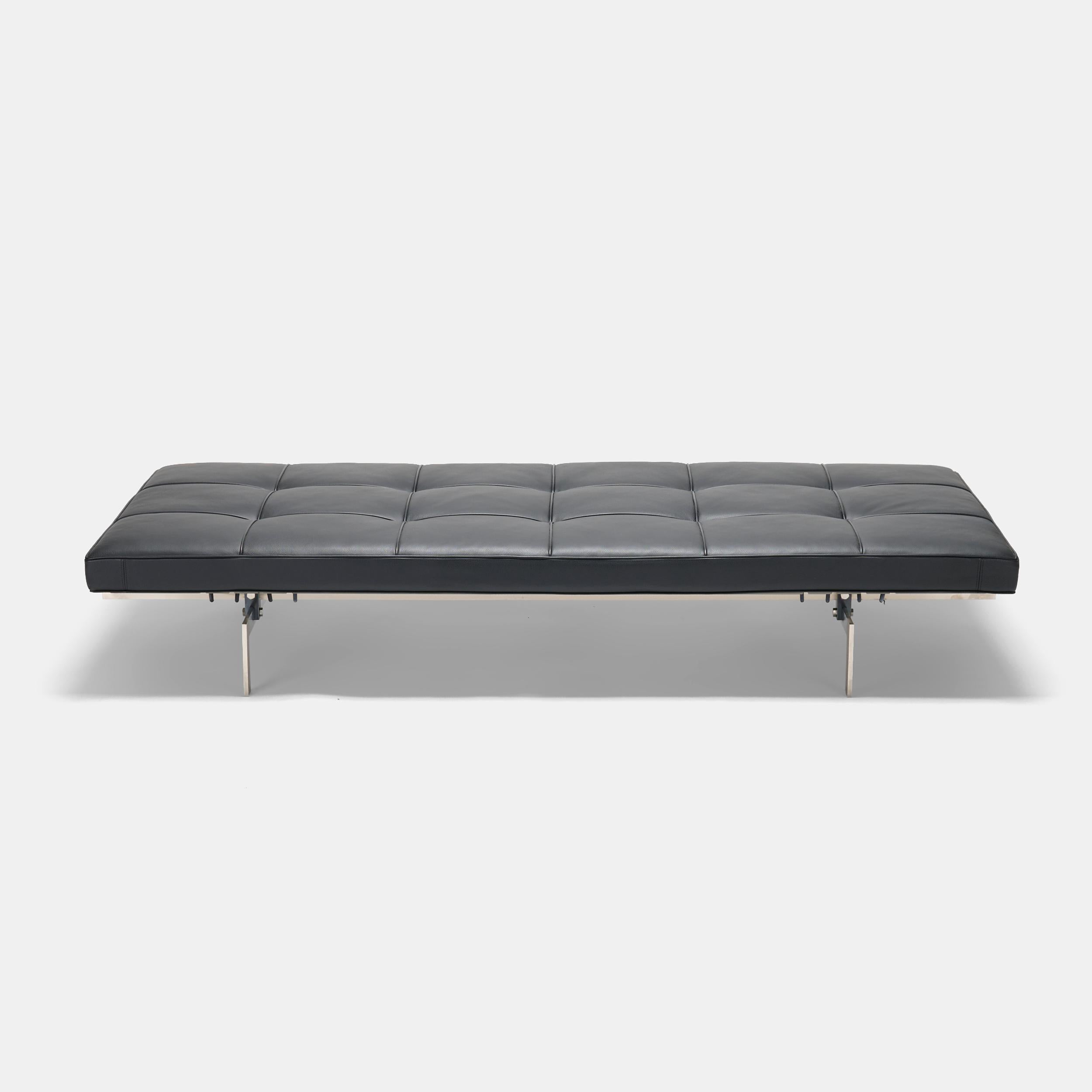 Acciaio inossidabile Poul Kjaerholm PK80 daybed in pelle nera per Fritz Hansen Danimarca in vendita