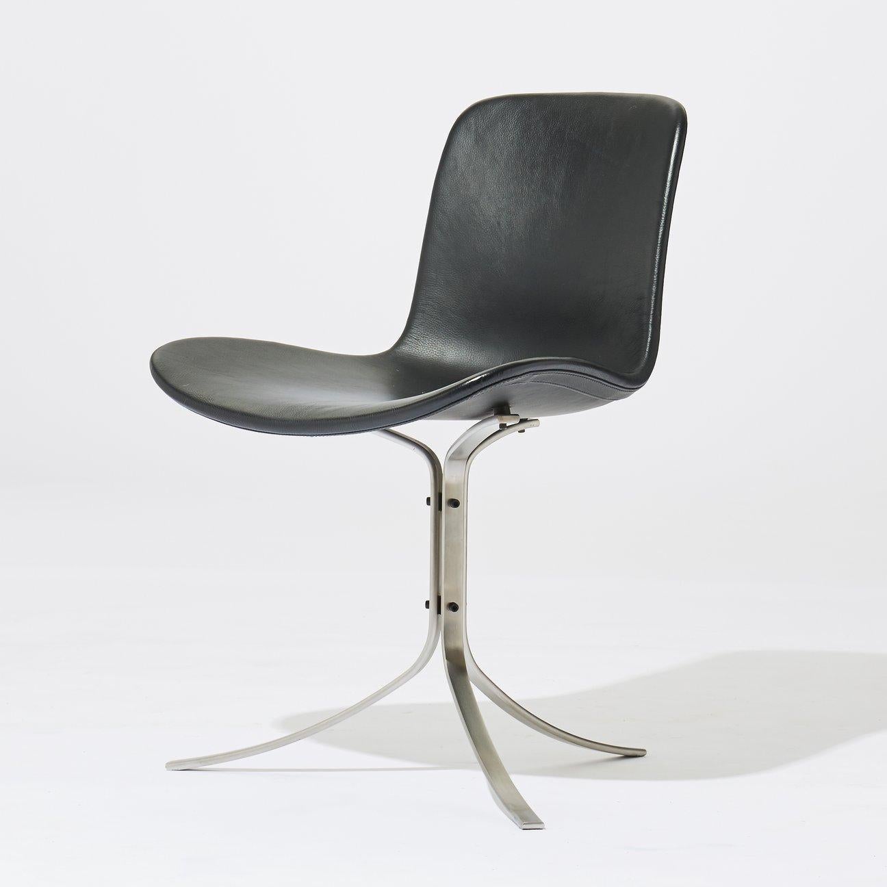 Poul Kjaerholm PK9 Stühle, schwarze Lederpolsterung, 4er-Set (Skandinavische Moderne)